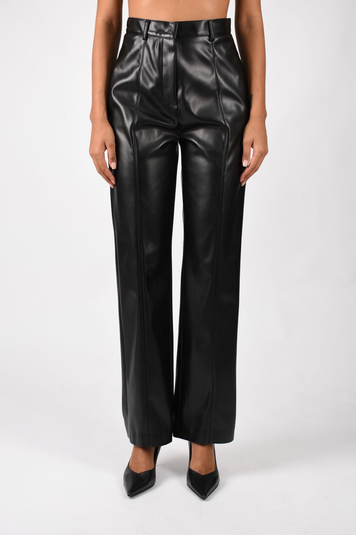 Pantalone vita alta straight in vegan leather A26CPPA00802