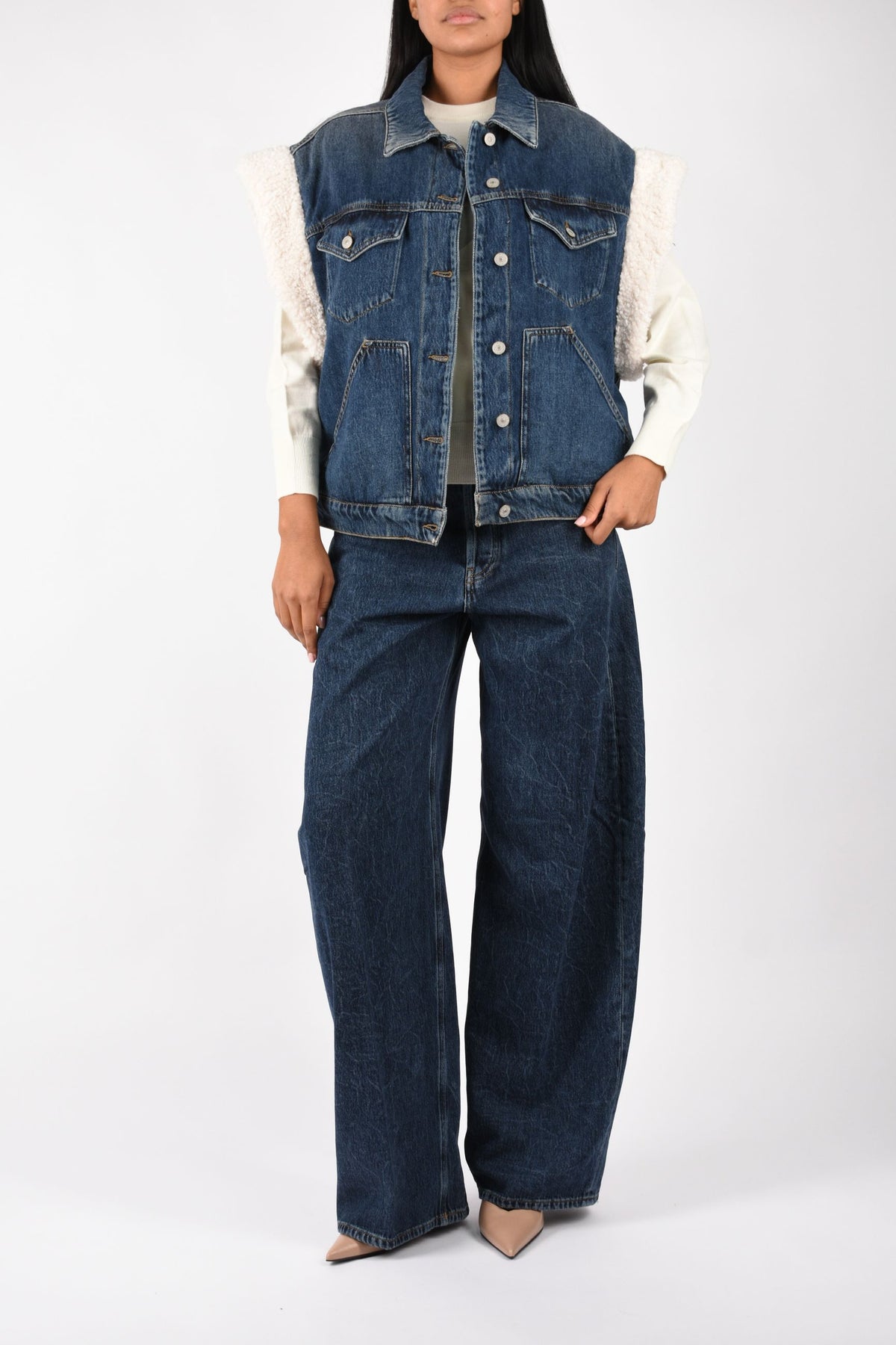 Gilet over in denim fisso cotone e lyocell DJ811DF0310DMS5