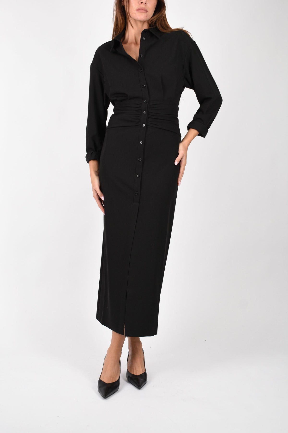Abito lungo chemisier in gabardina 2A0094A498