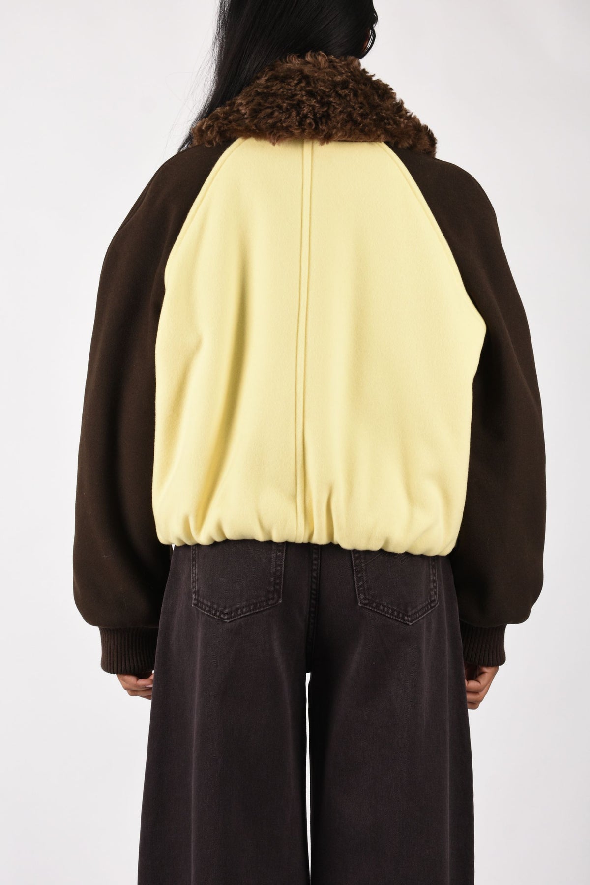 Bomber colorblock in misto lana con colletto in ecopelliccia 4141MDH05XY267602