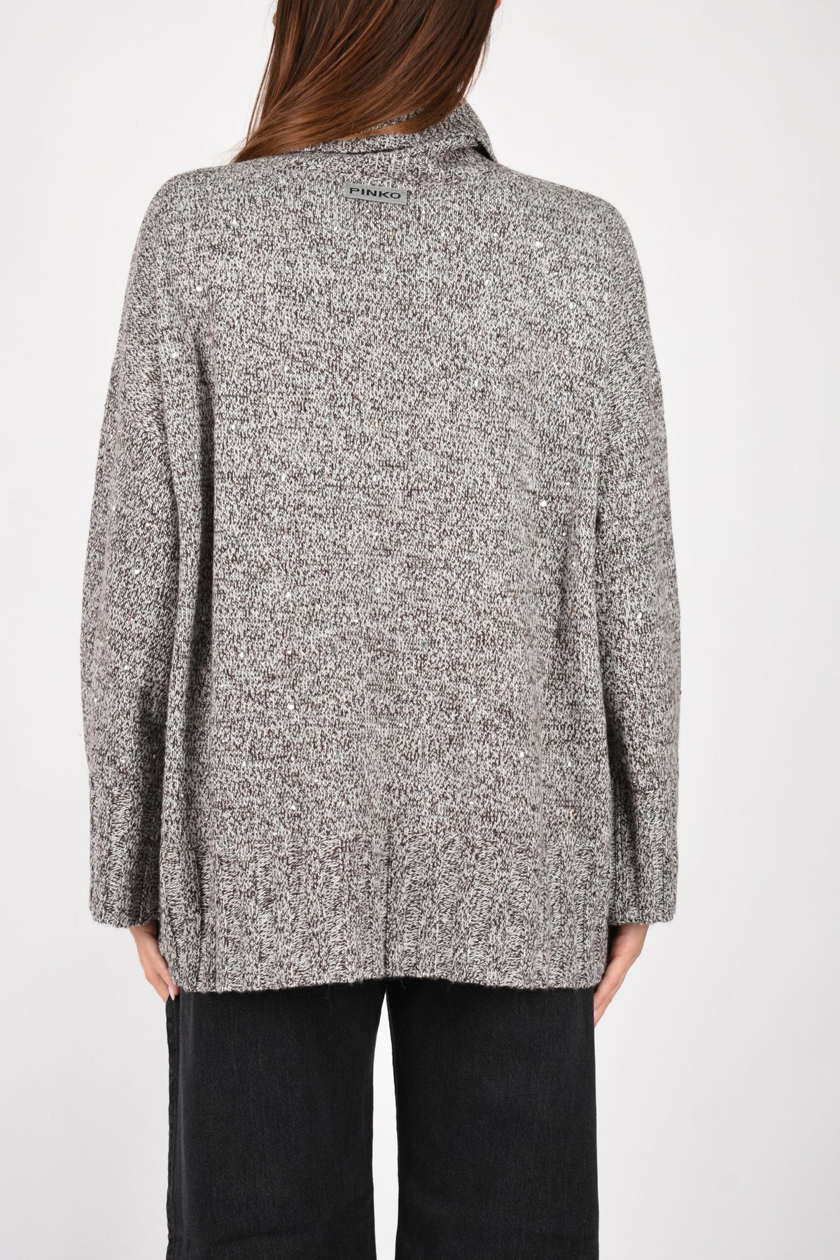 Maglione dolcevita in misto lana full strass 107337A3GD