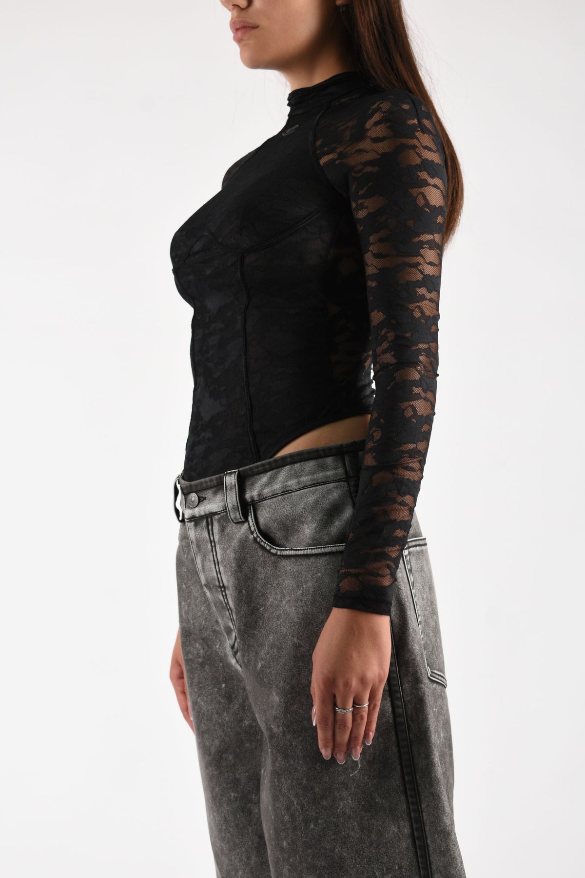 Body in pizzo di nylon con schiena scoperta A225720DRAK