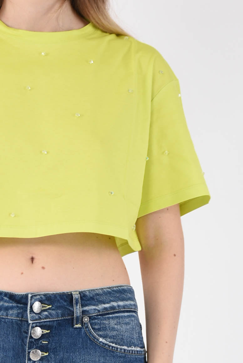 DONDUP t-shirt crop in cotone