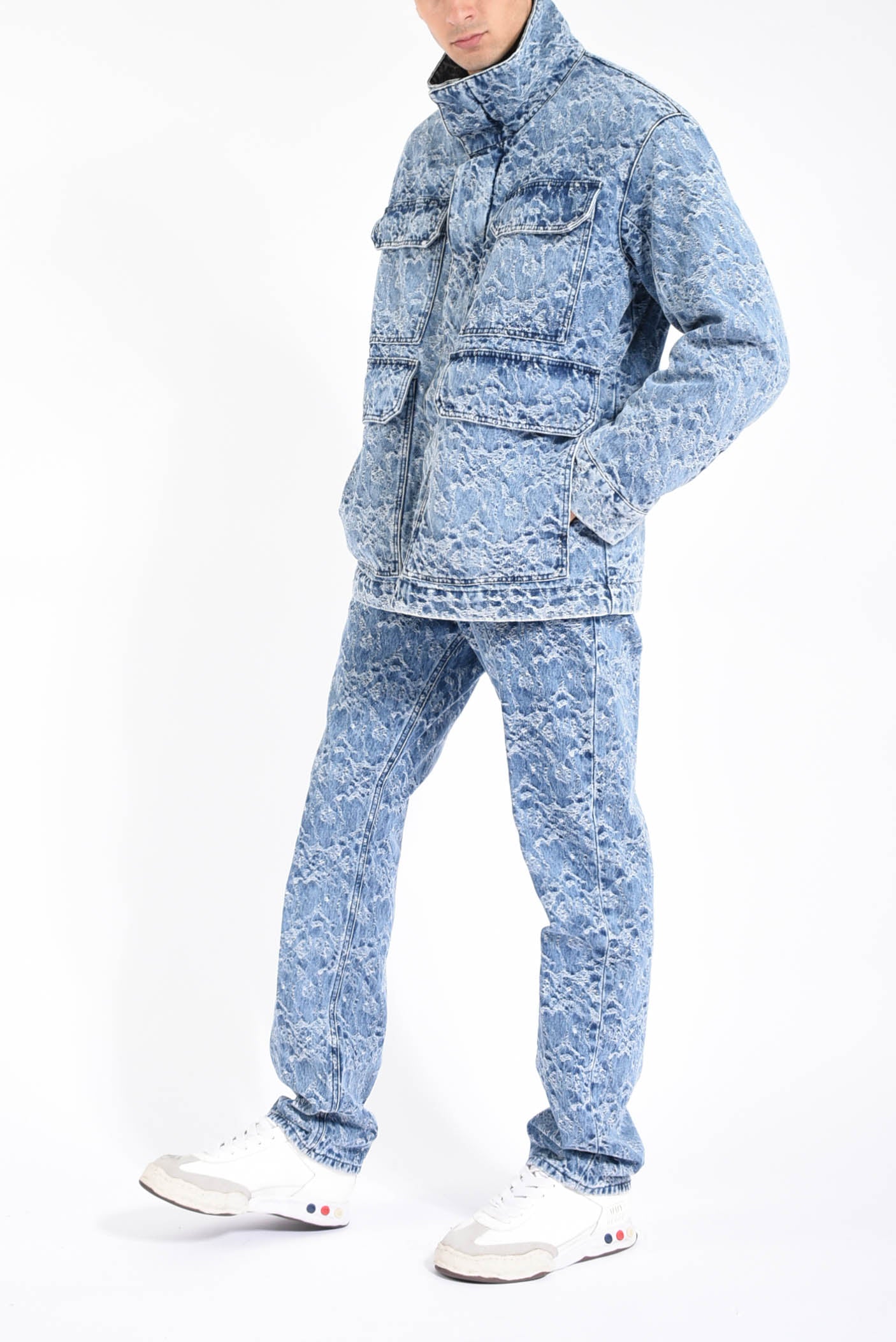 Parka loose in denim jaquard