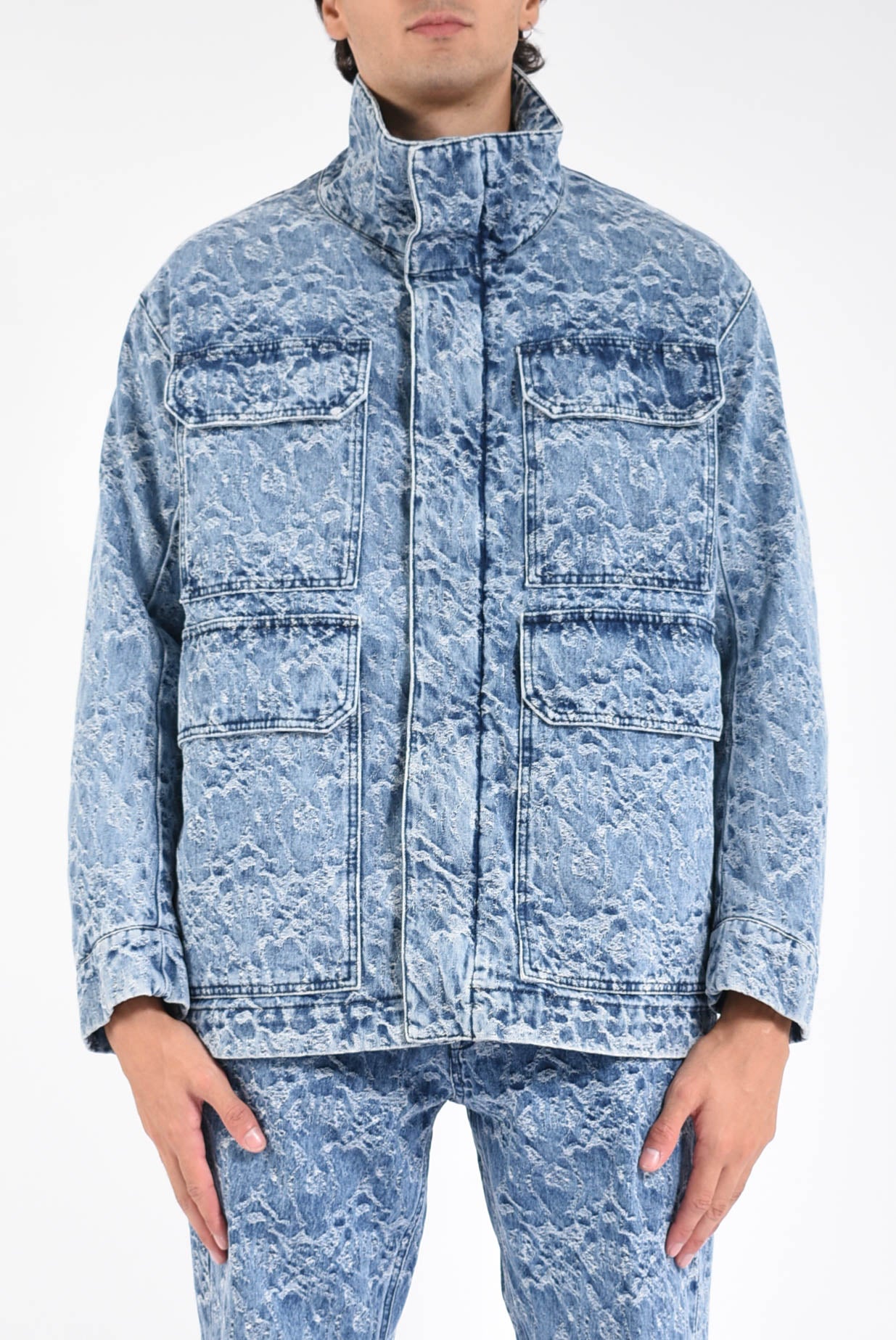Parka loose in denim jaquard