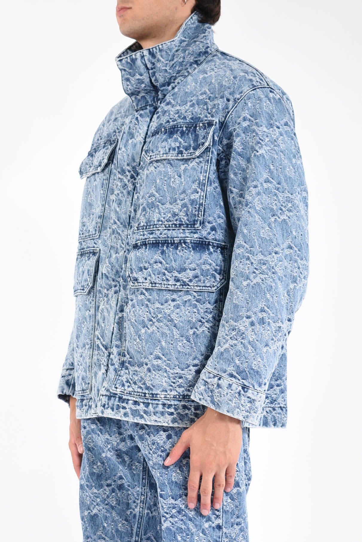 Parka loose in denim jaquard