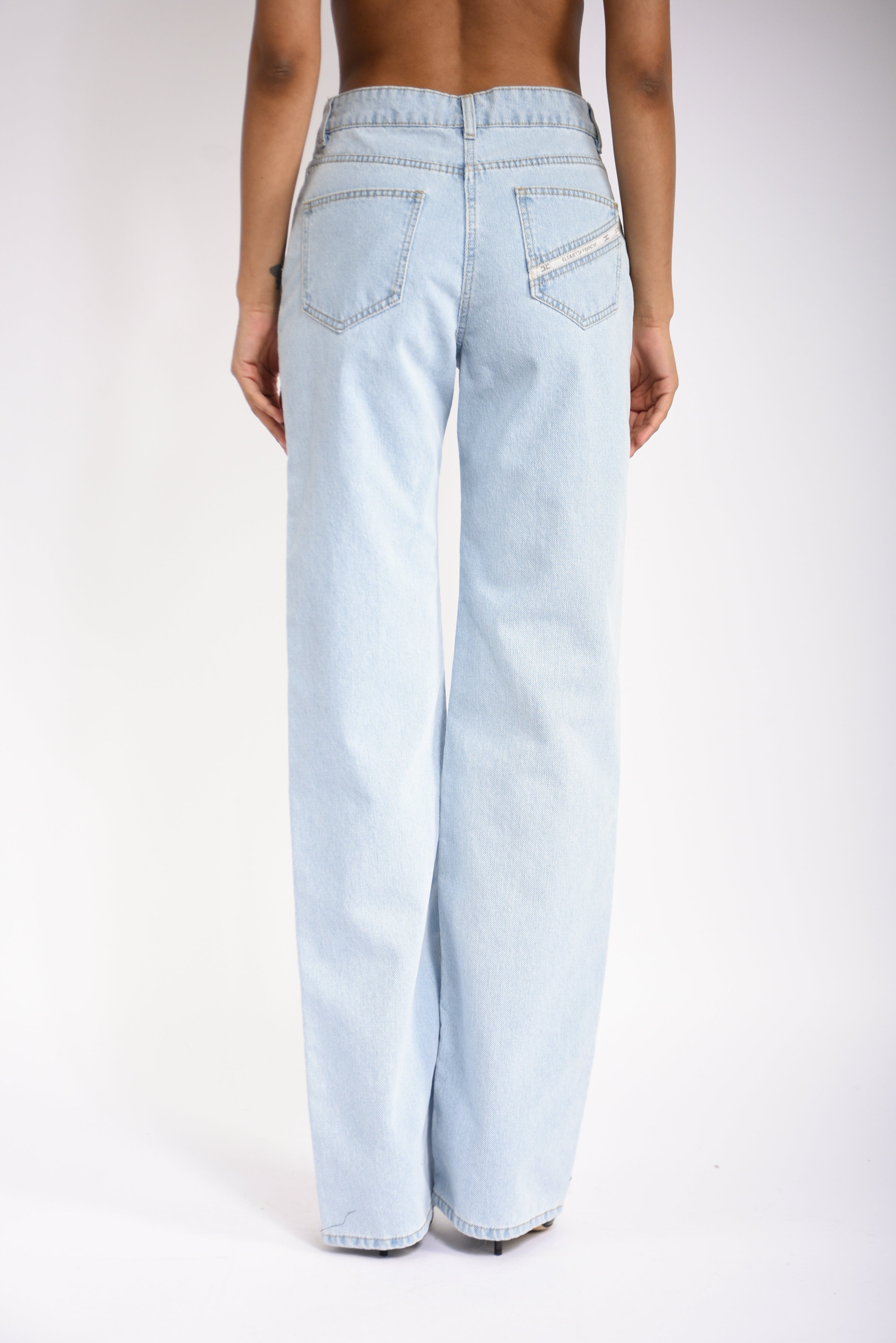 jeans a palazzo con dettagli in organza