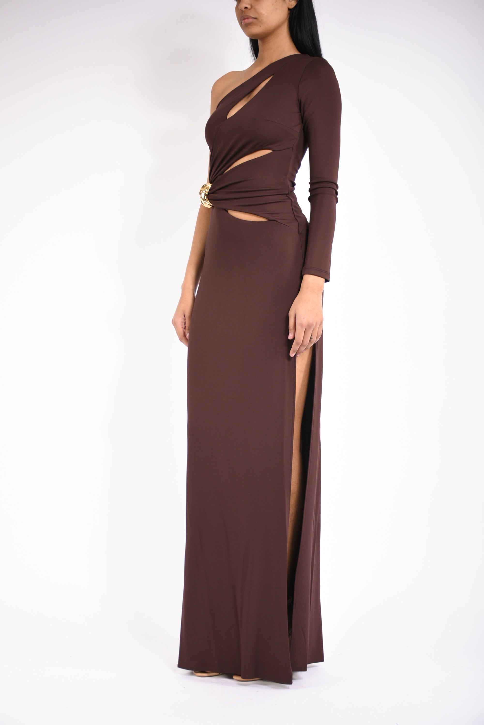 Abito lungo in jersey crêpe con dettaglio gioiello