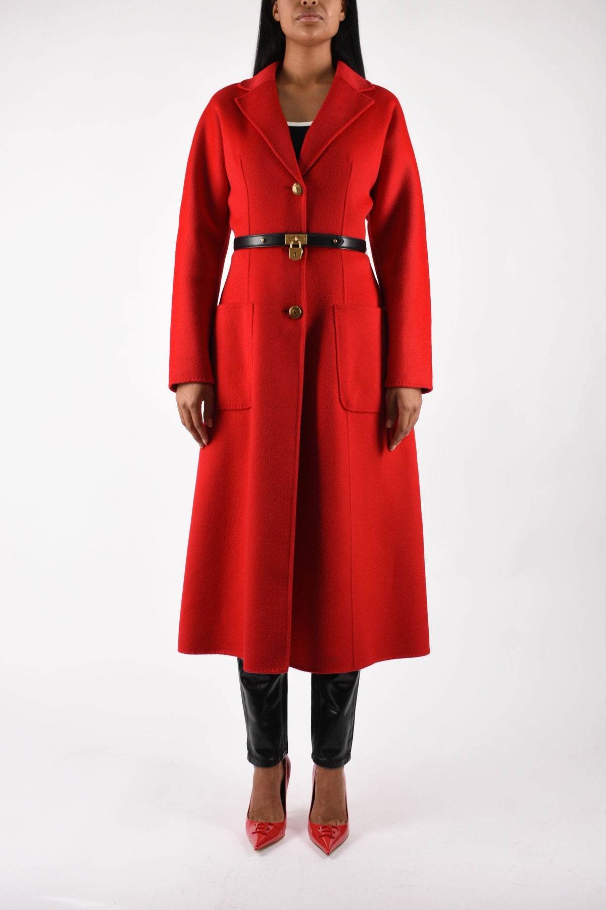 Cappotto in panno double con cintura CP03D67E2