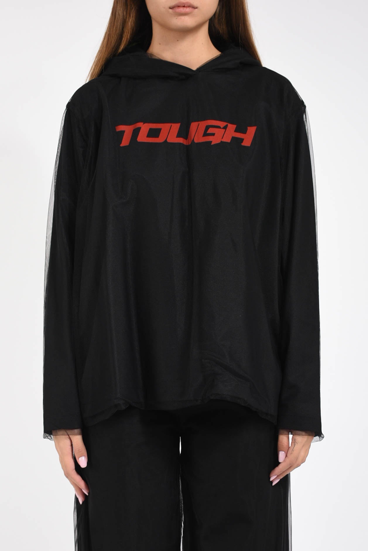 felpa con cappuccio in tulle