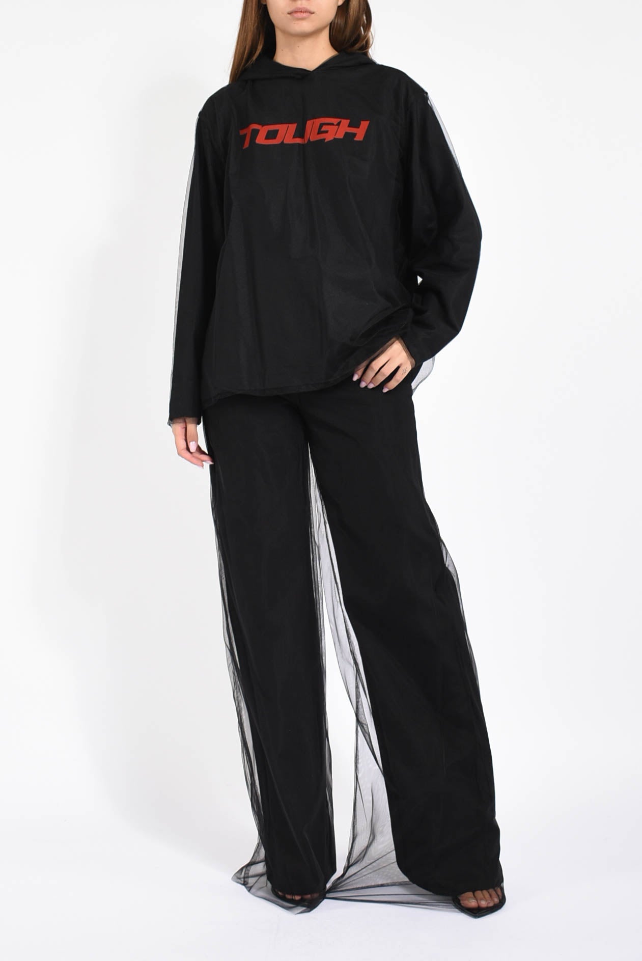 felpa con cappuccio in tulle