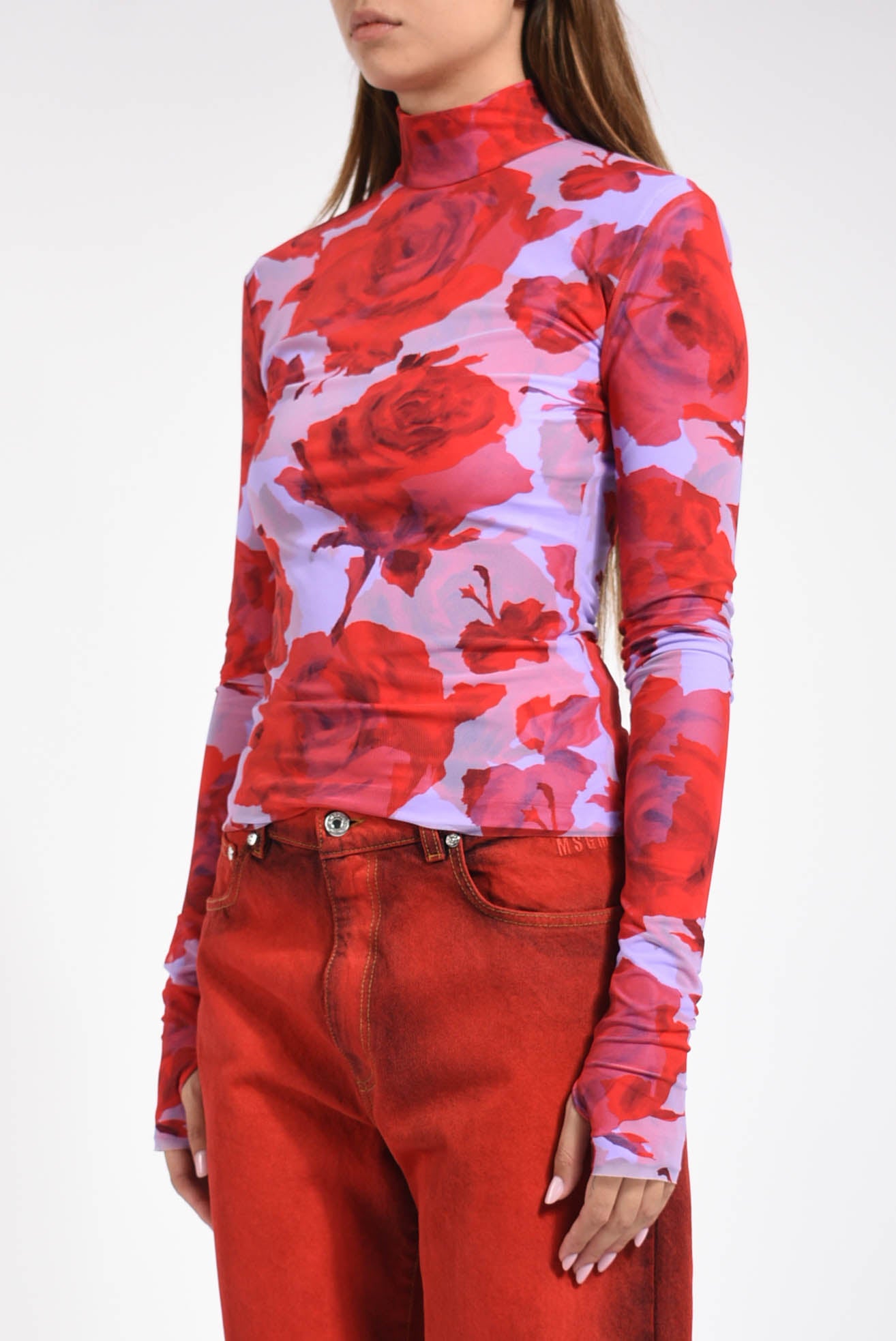 maglia in jersey con stampa rose