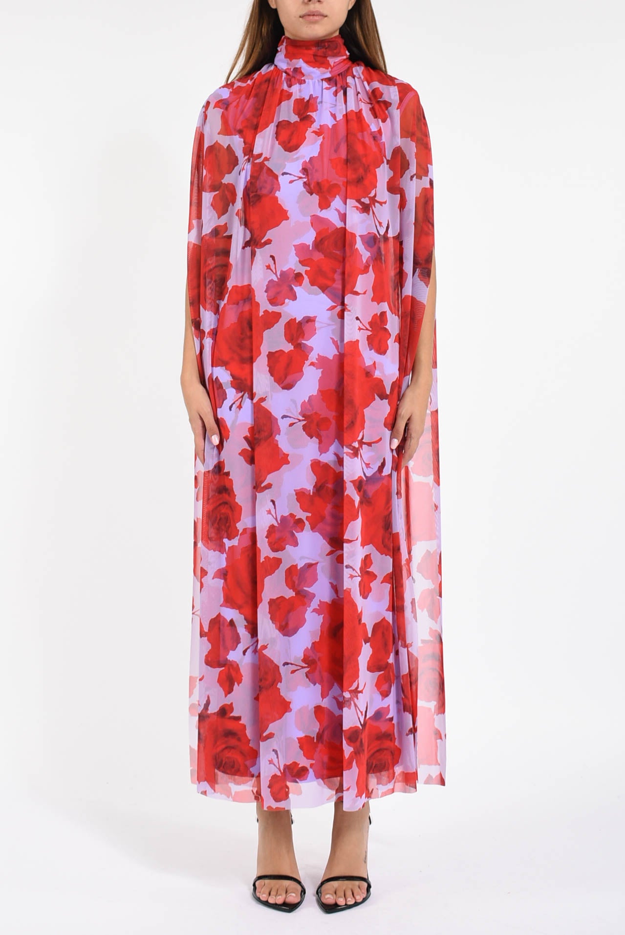 abito lungo con stampa floreale