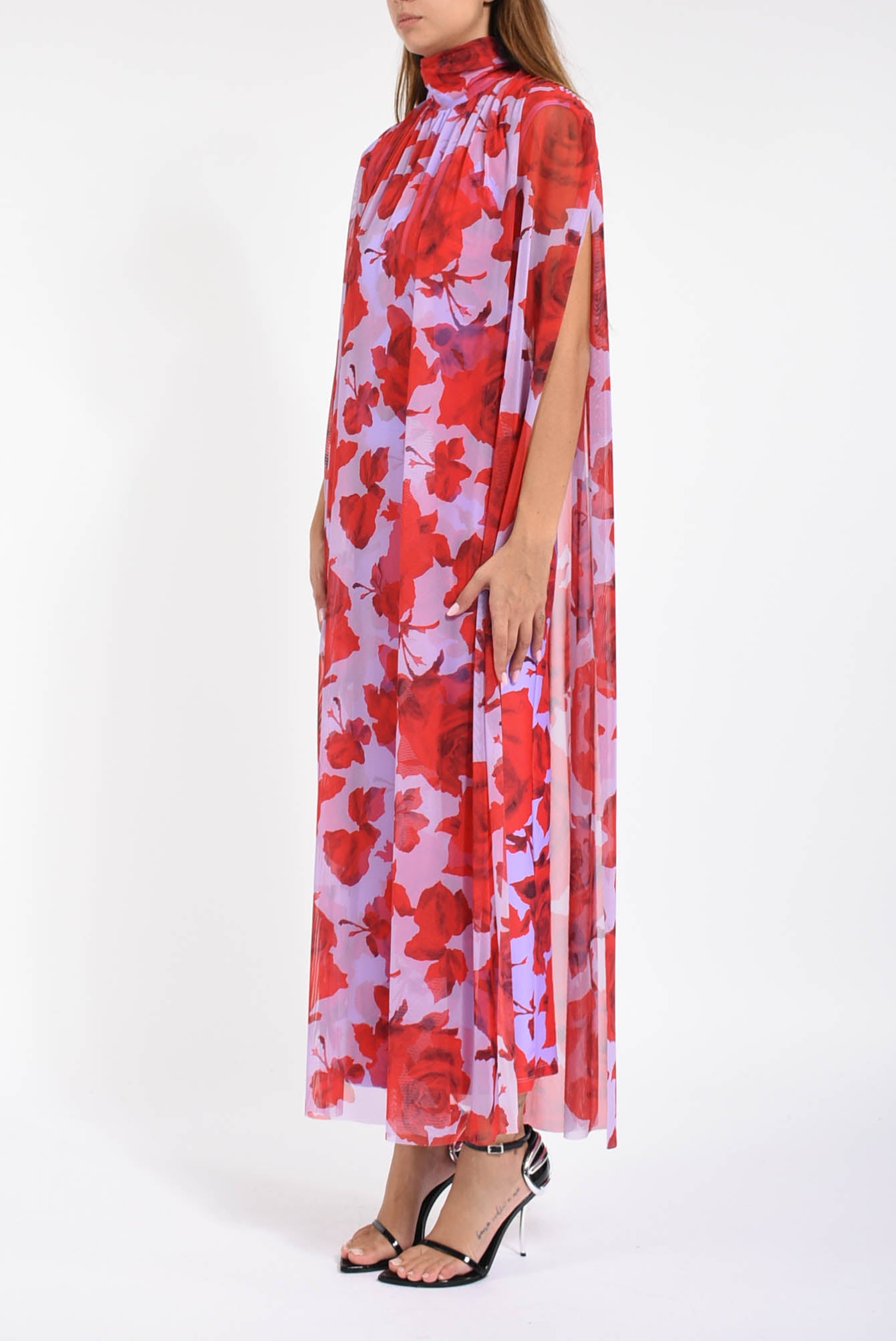 abito lungo con stampa floreale