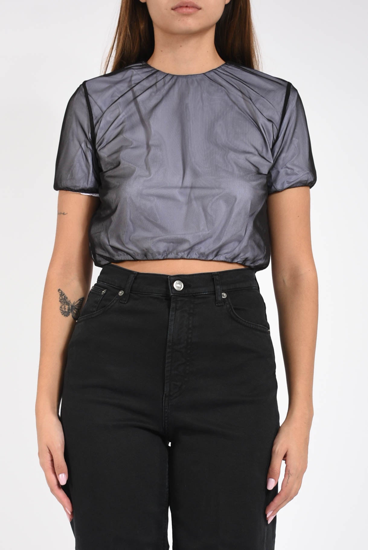 t-shirt con tulle sovrapposto