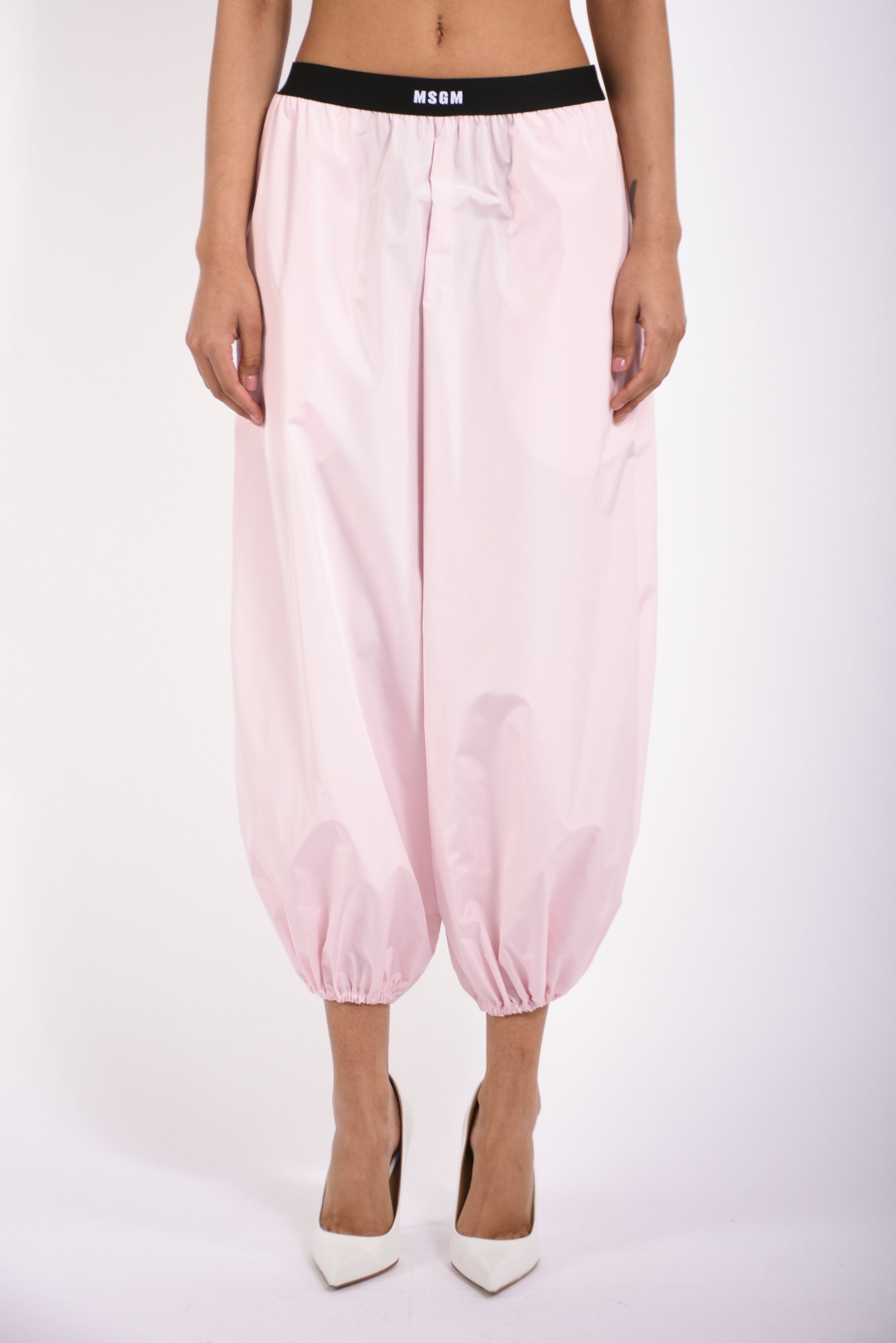 pantaloni in taffetà con logato in vita