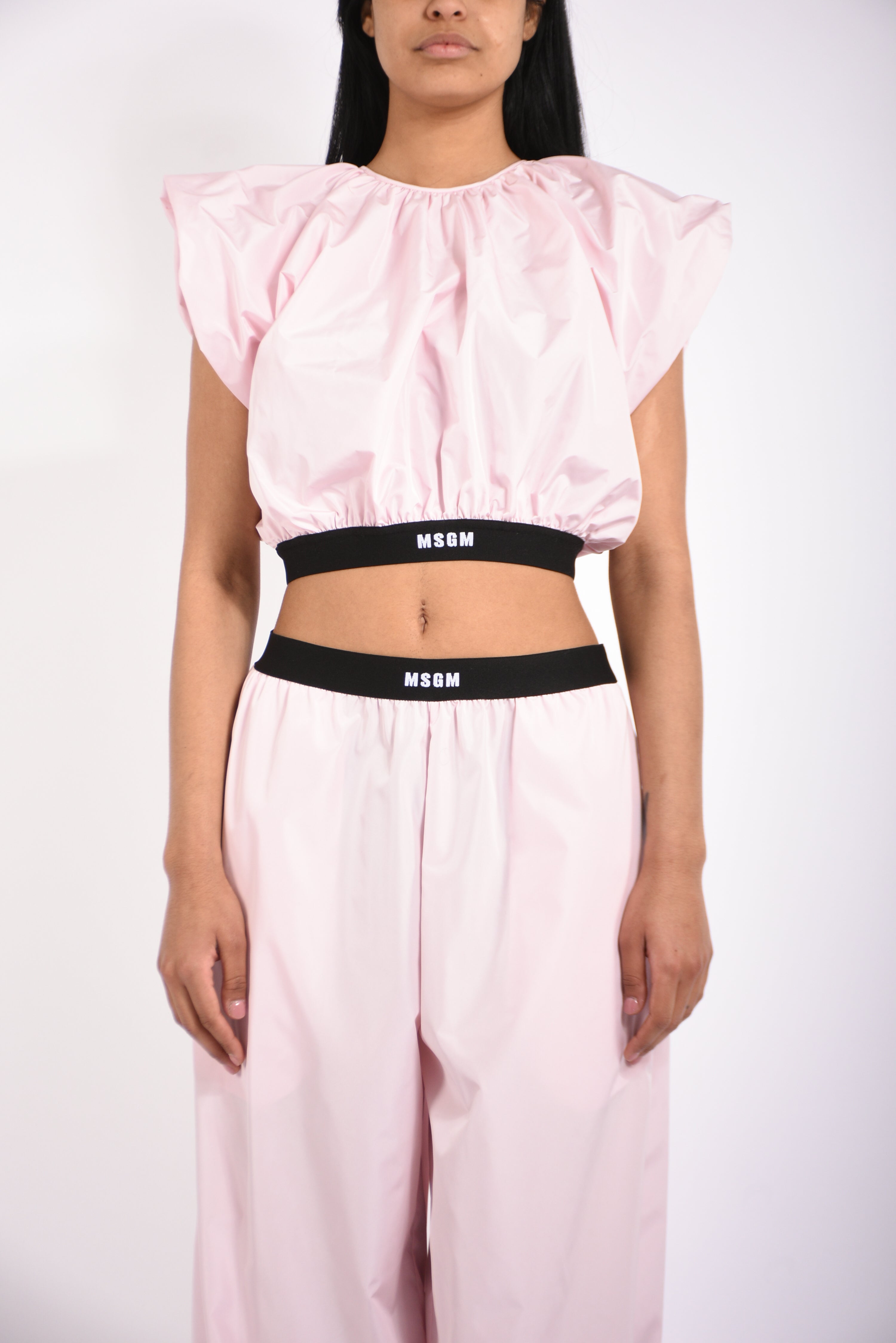 blusa crop in taffetà