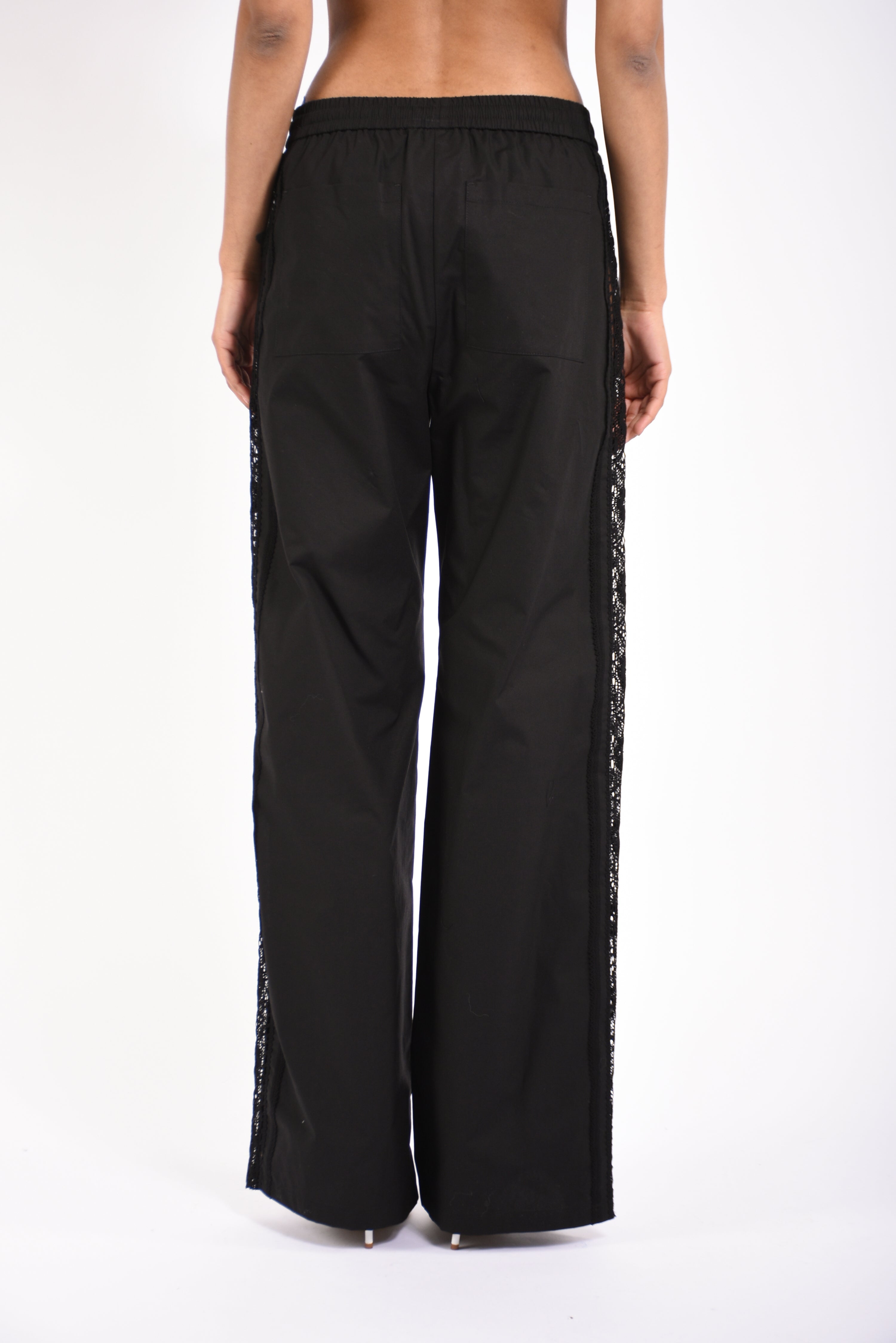 pantaloni a gamba larga con dettagli pizzo