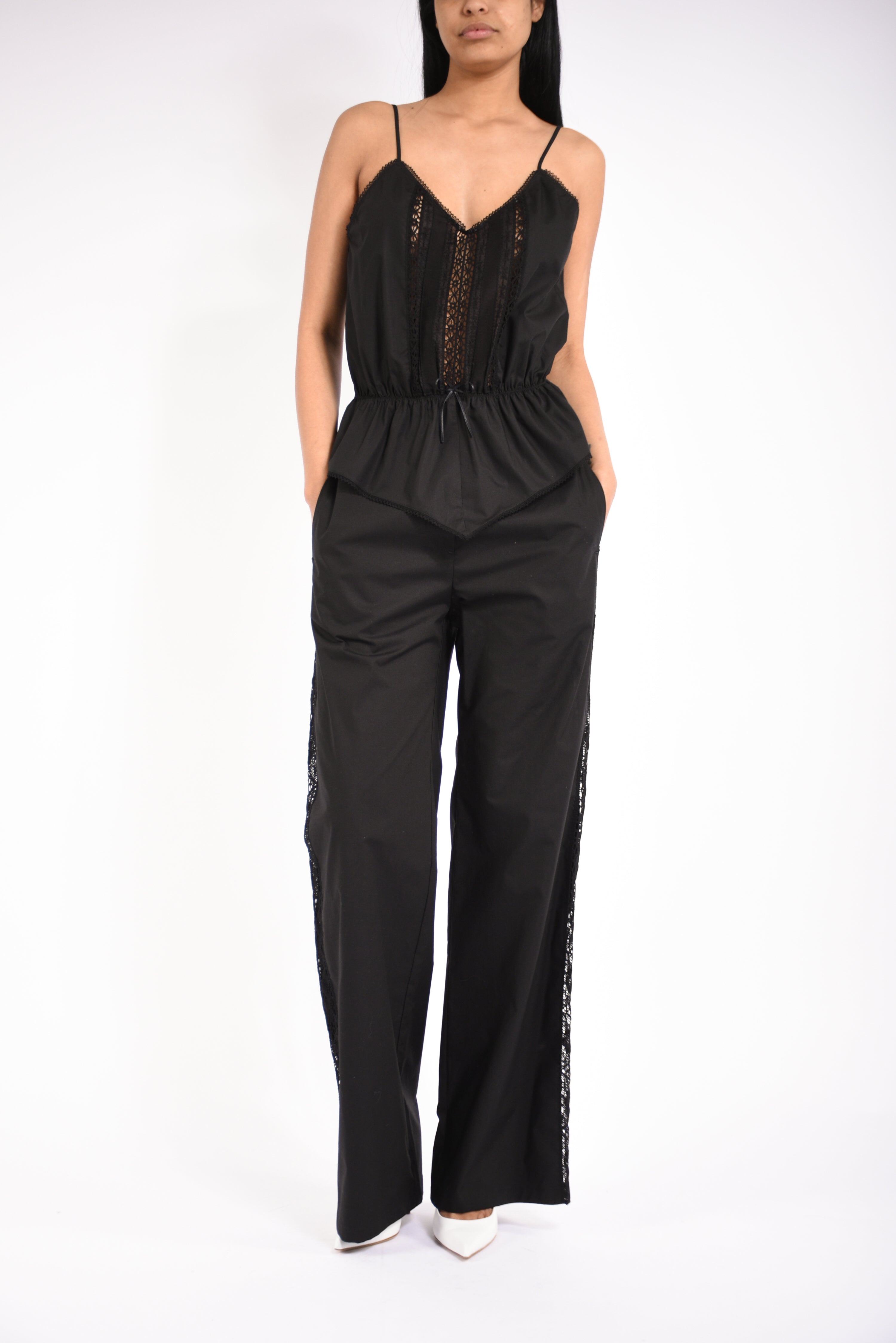 top in cotone con inserti in pizzo