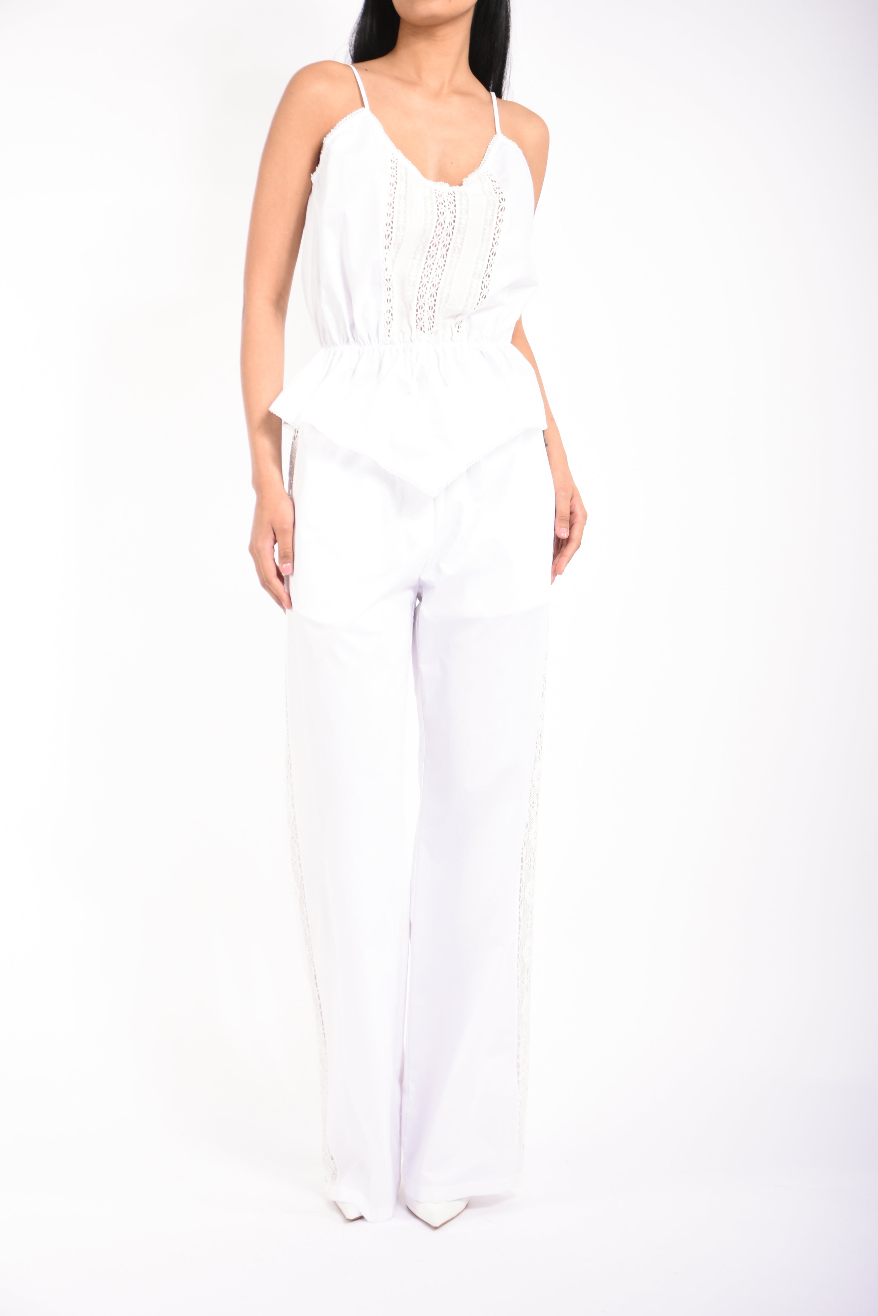 top in cotone con inserti in pizzo