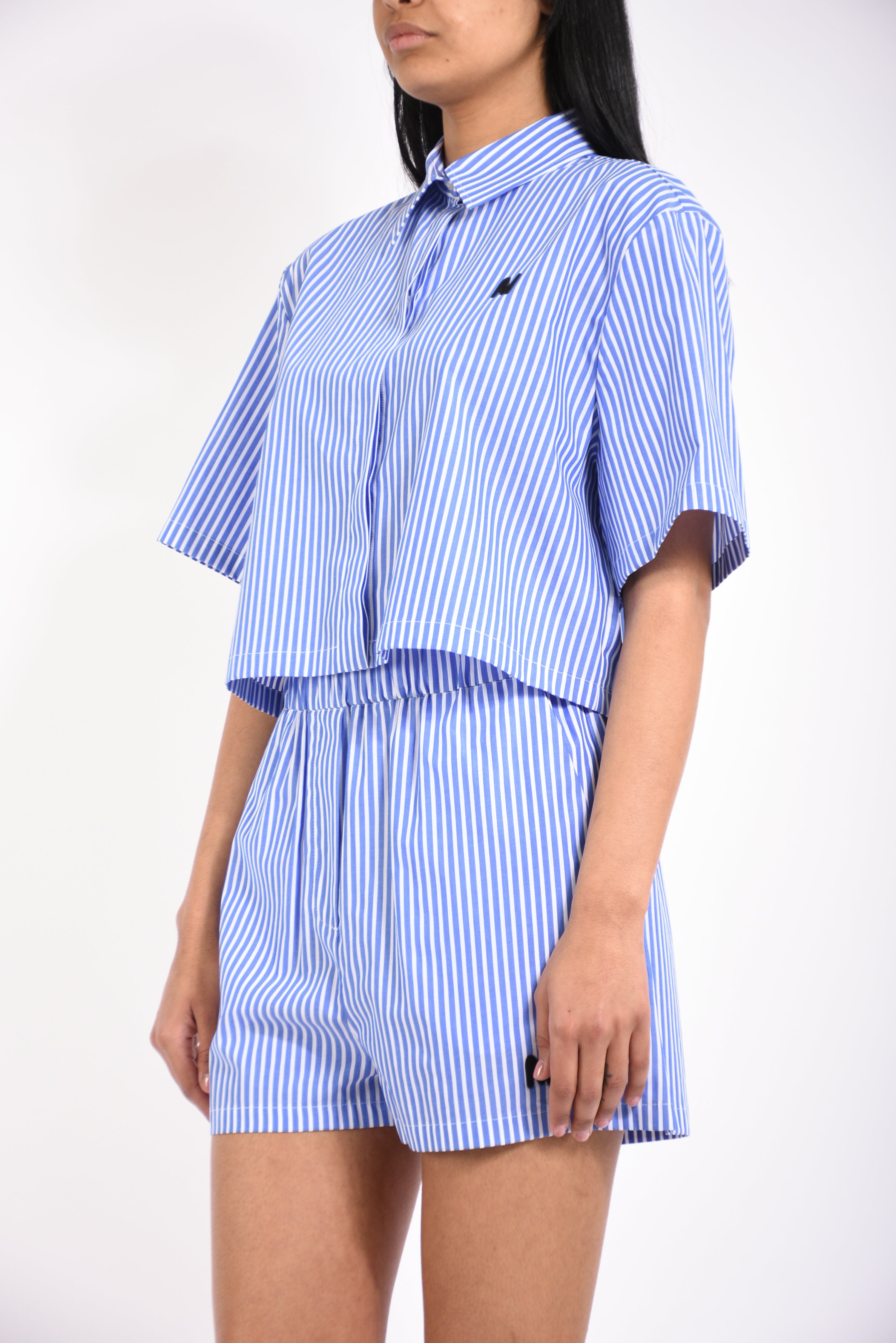 camicia crop in popeline a righe