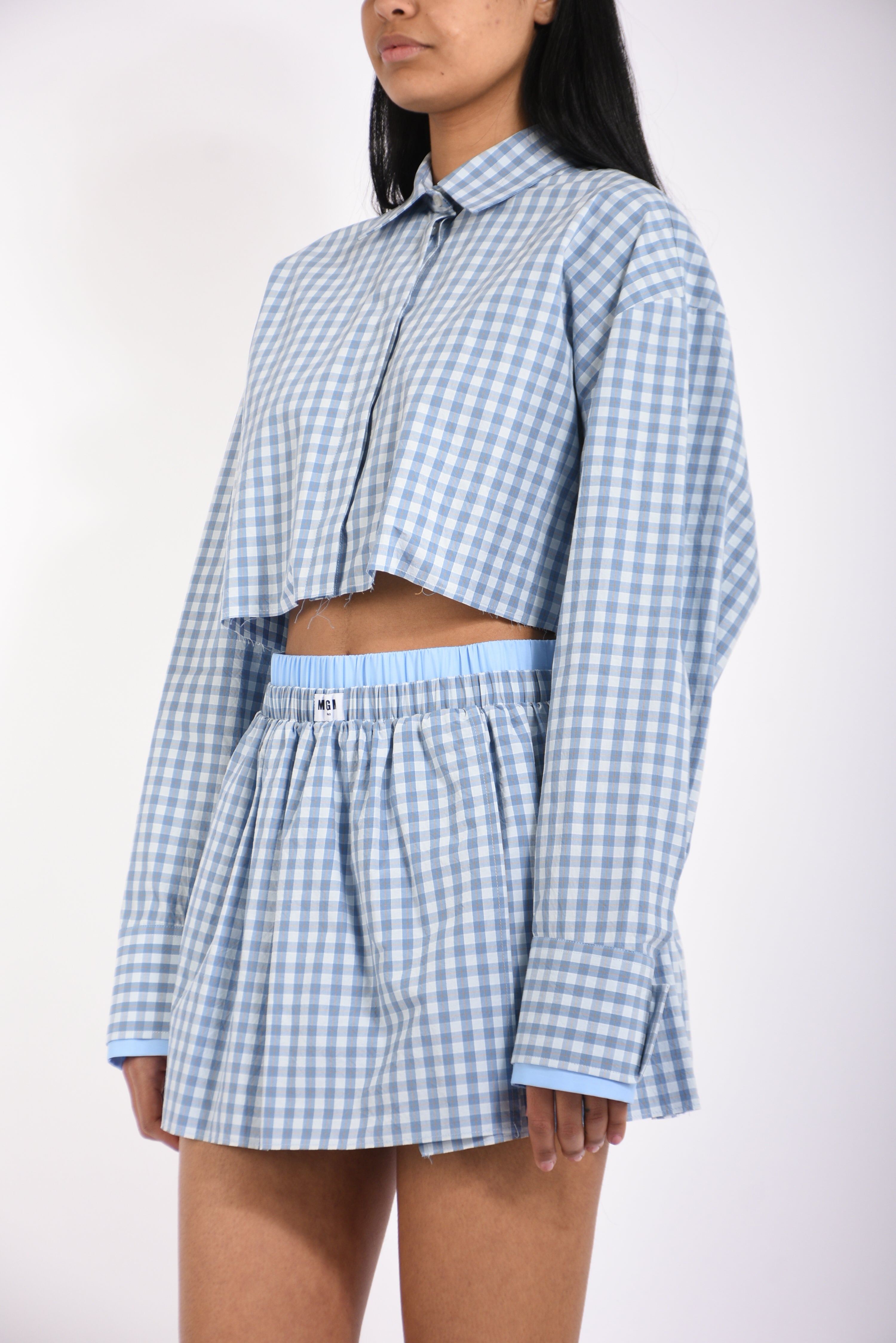 camicia crop con motivo check