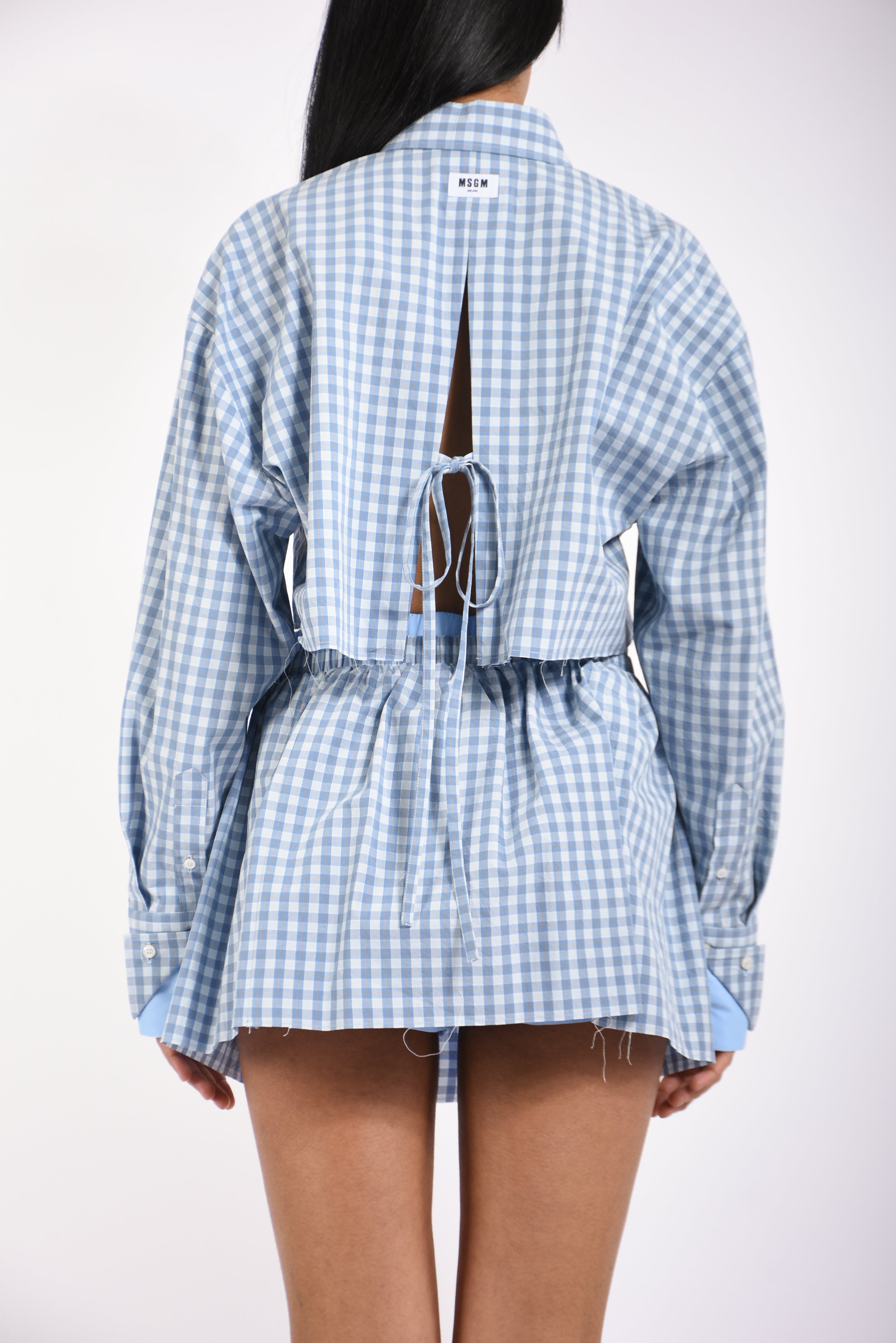 camicia crop con motivo check