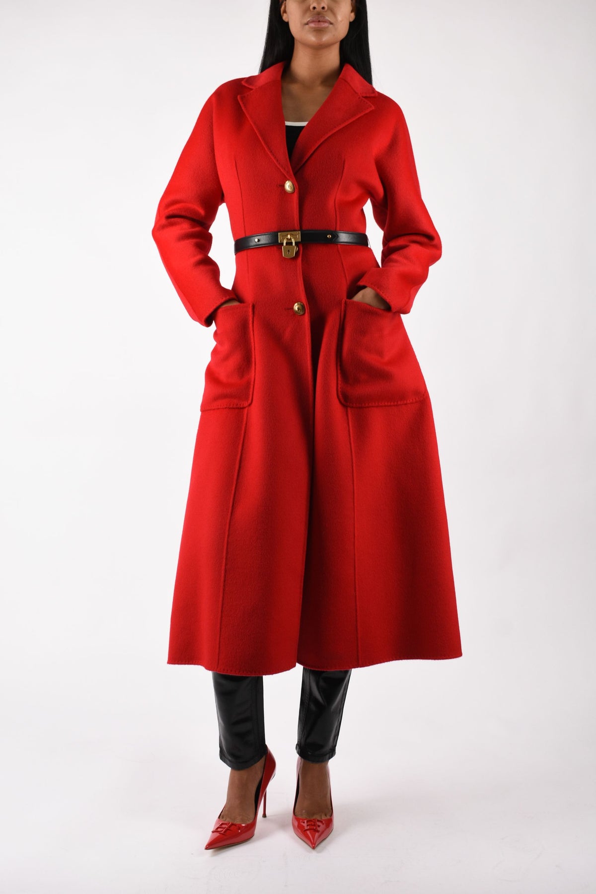 Cappotto in panno double con cintura CP03D67E2