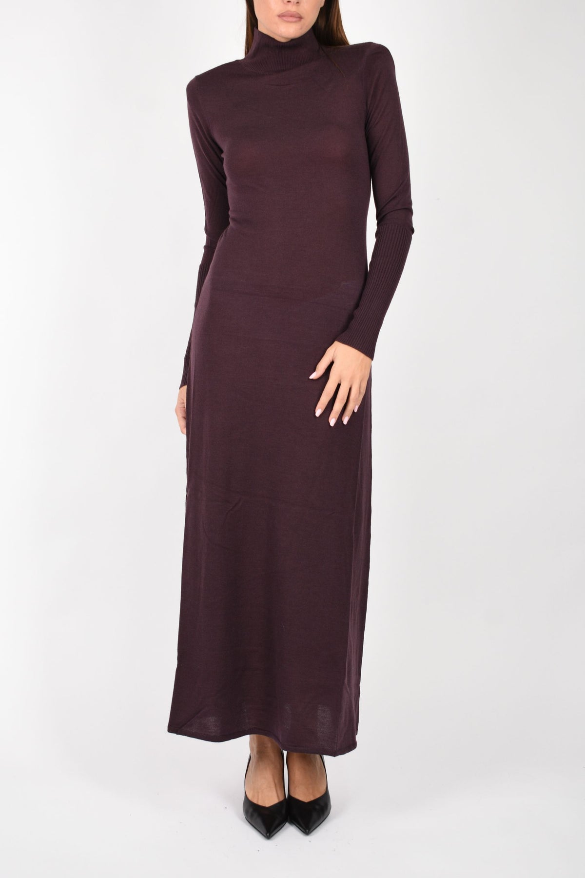 Abito lungo dolcevita in lana merino 107247A3FY