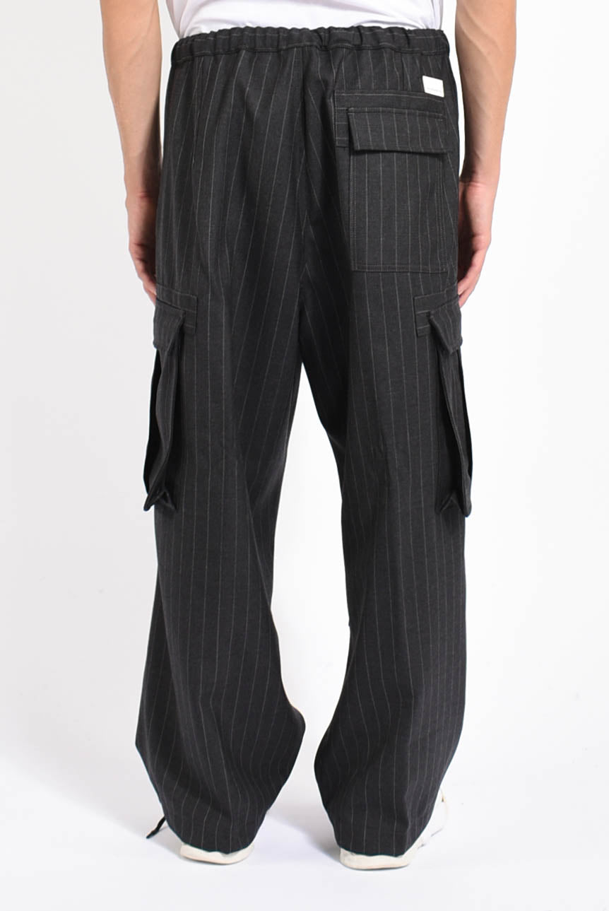 Pantaloni gessati cargo in lana