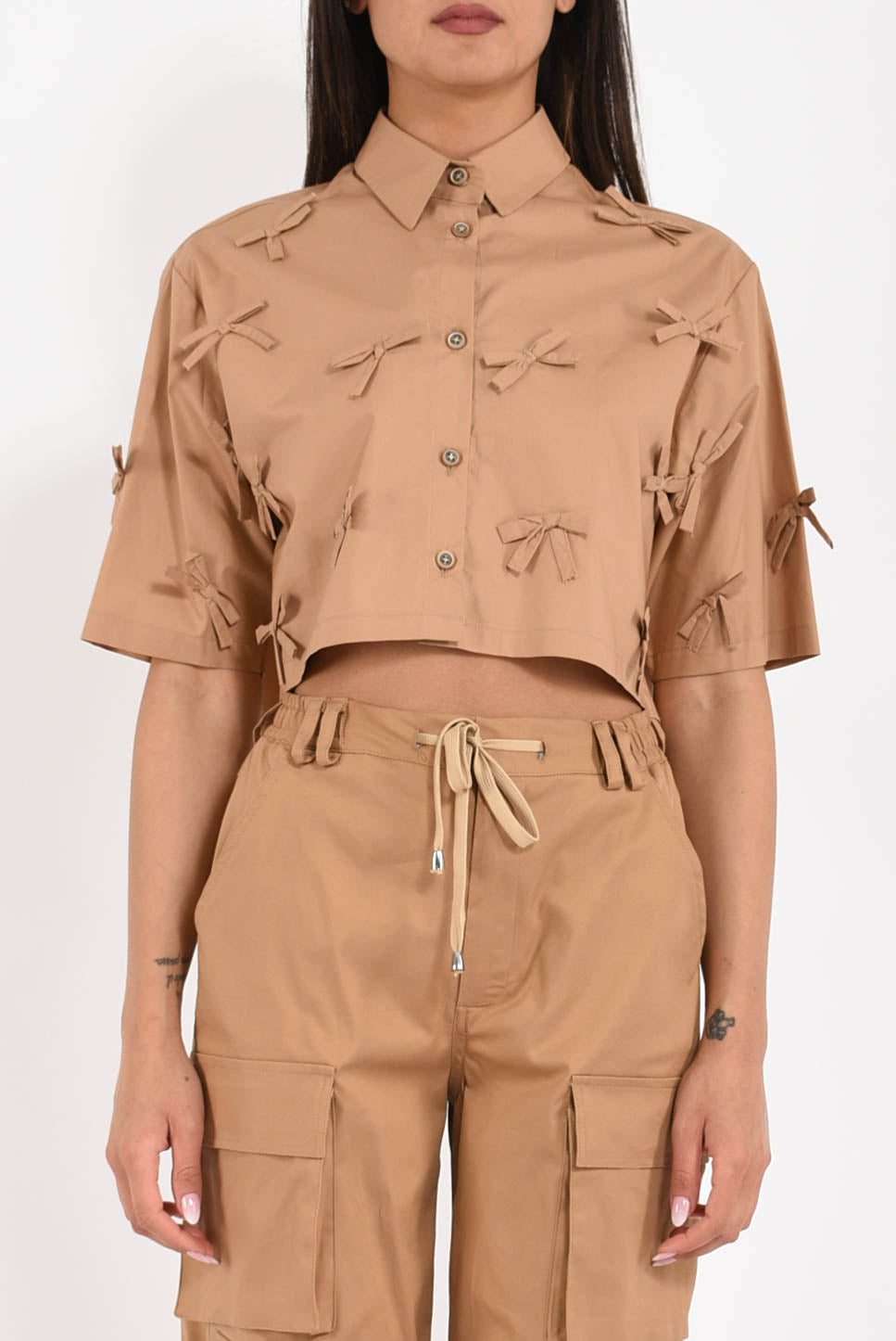 camicia cropped in cotone