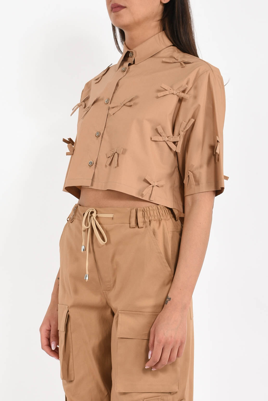 camicia cropped in cotone