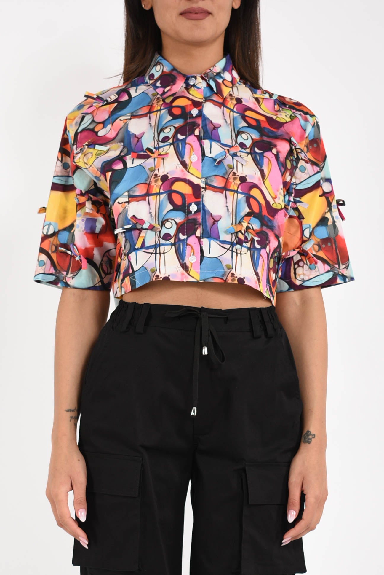 camicia cropped in cotone