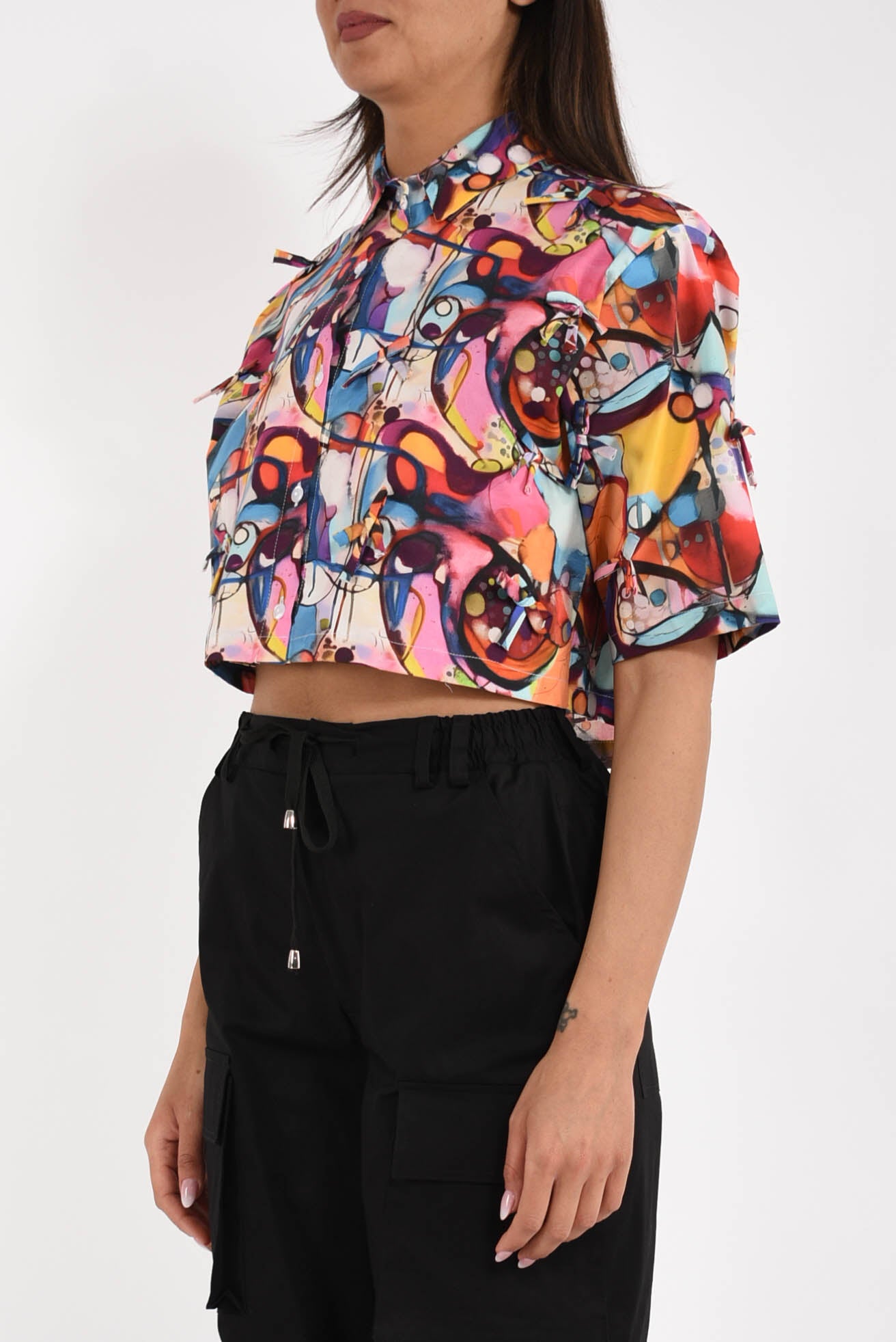 camicia cropped in cotone