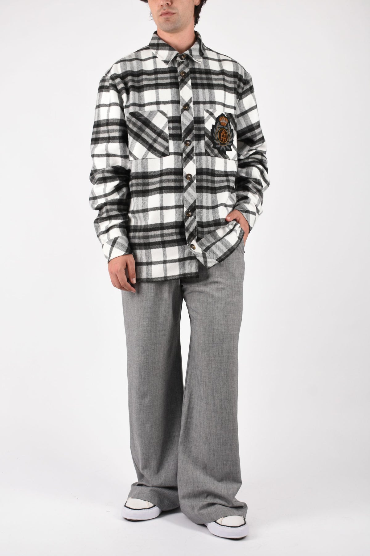 Pantaloni wide in flannel