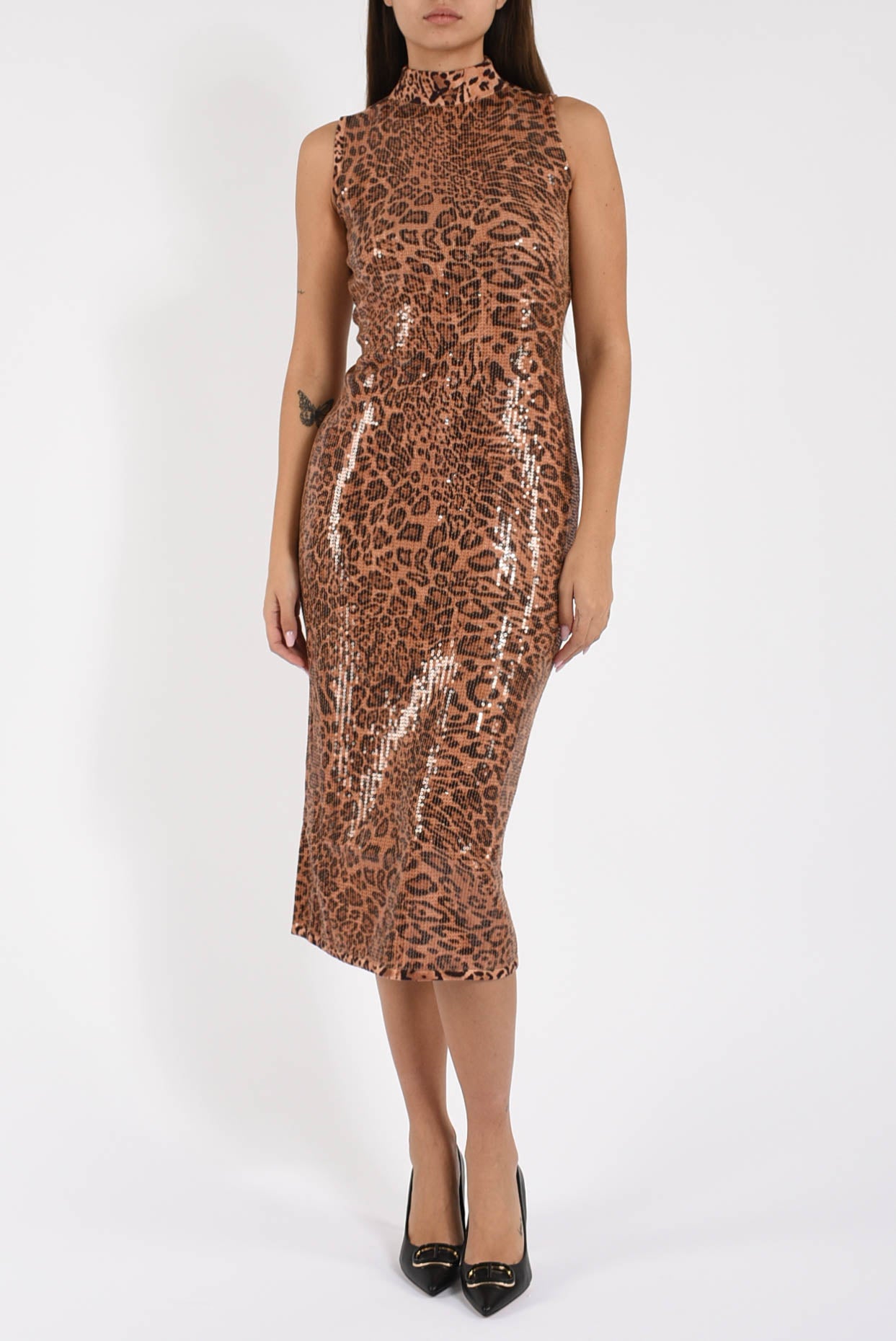 Abito midi in maglia con paillettes