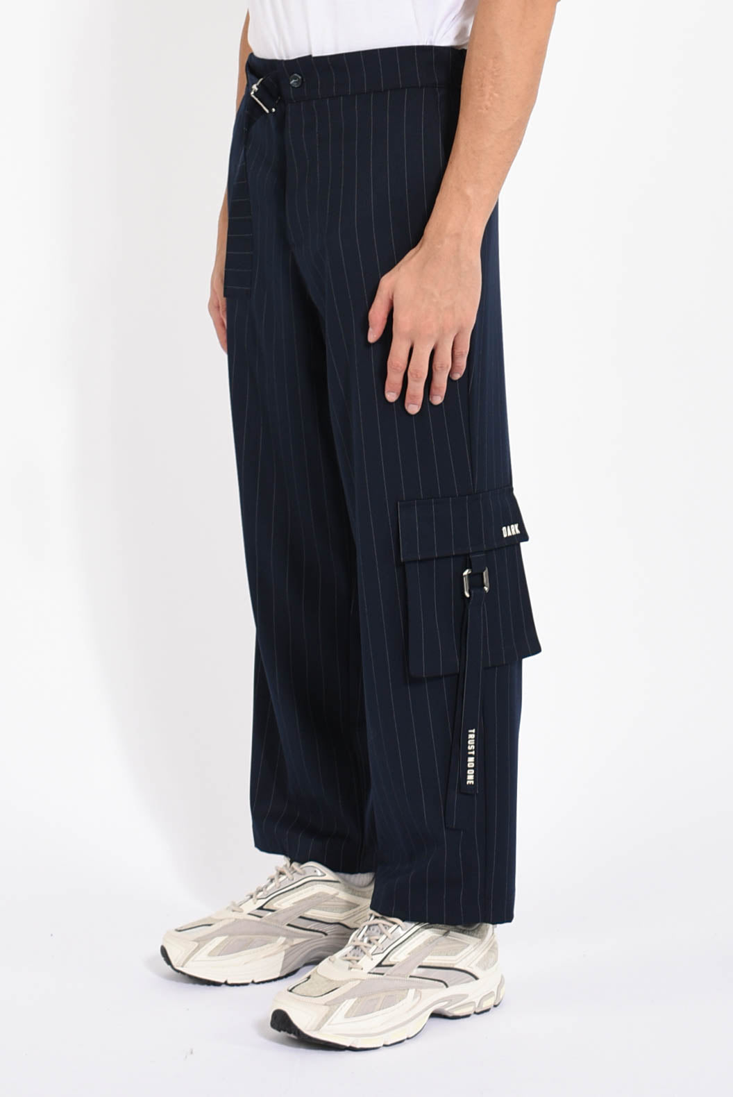 Pantaloni gessati in misto lana