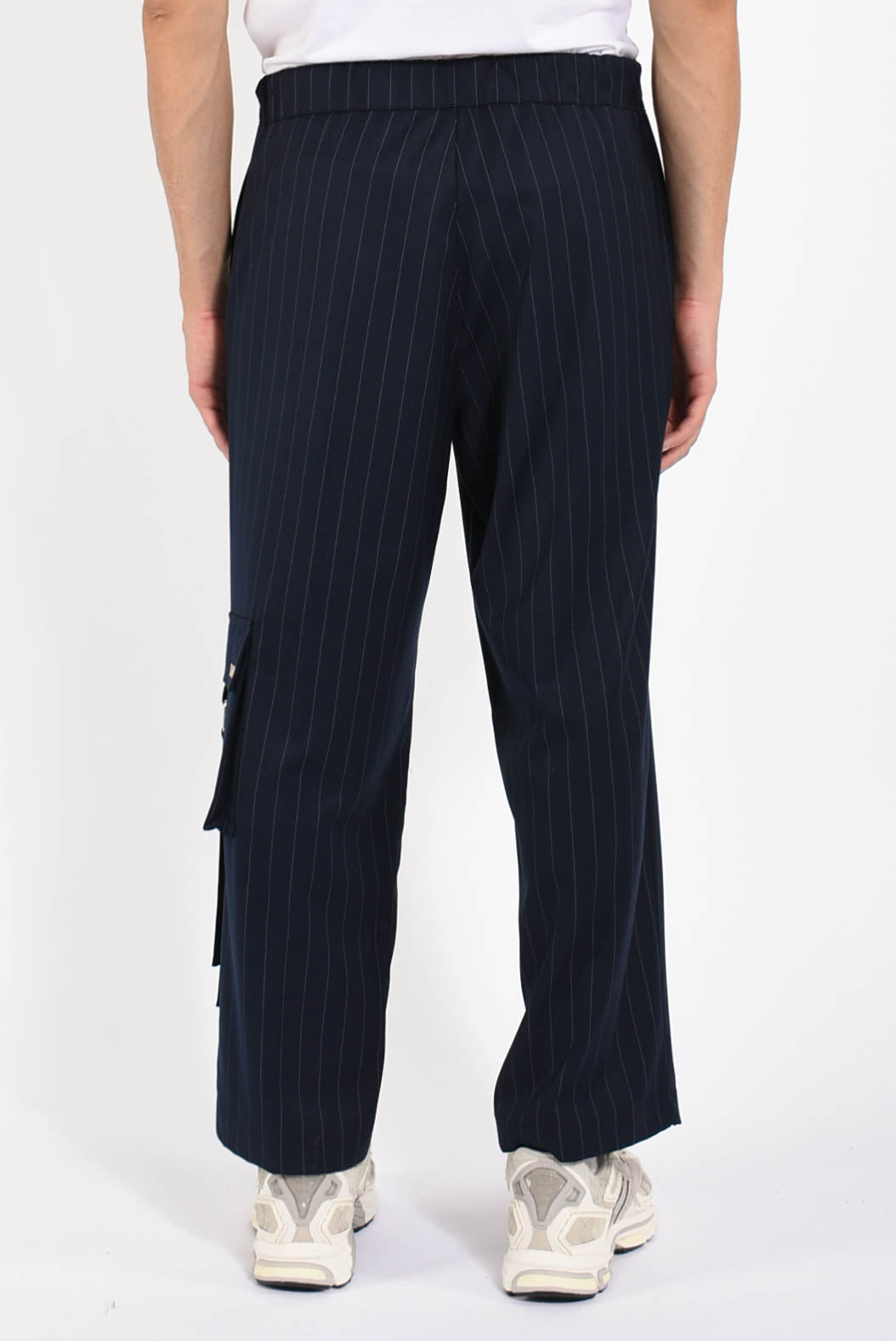 Pantaloni gessati in misto lana