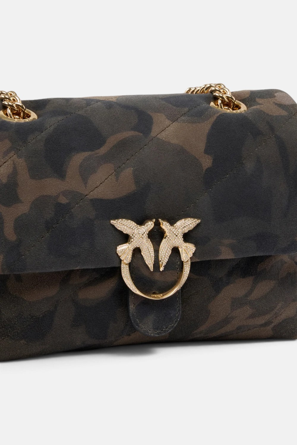 Borsa a tracolla Mini Love Bag Puff in suede con stampa camouflage 100039A3LR