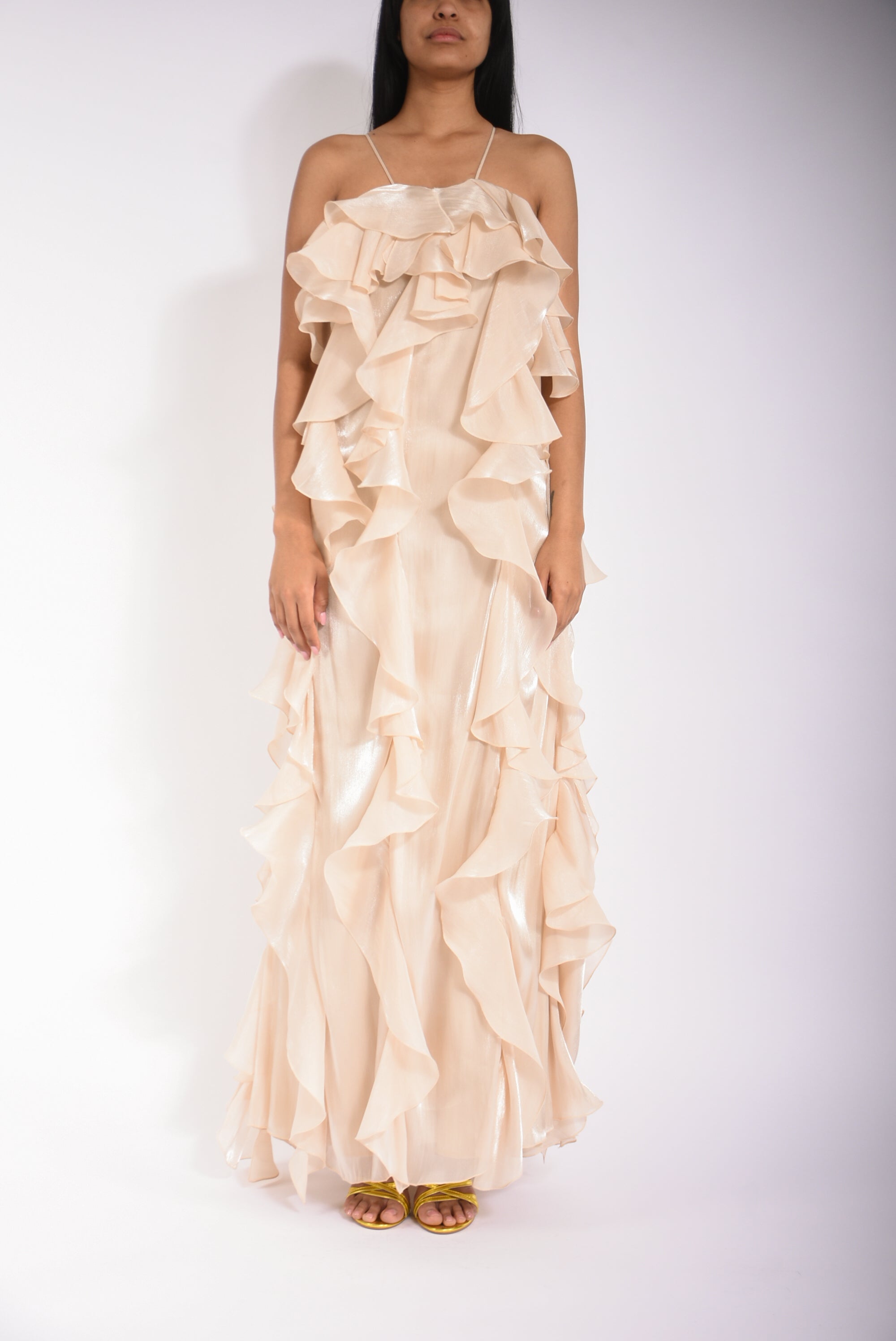 abito lungo in voilè con rouches