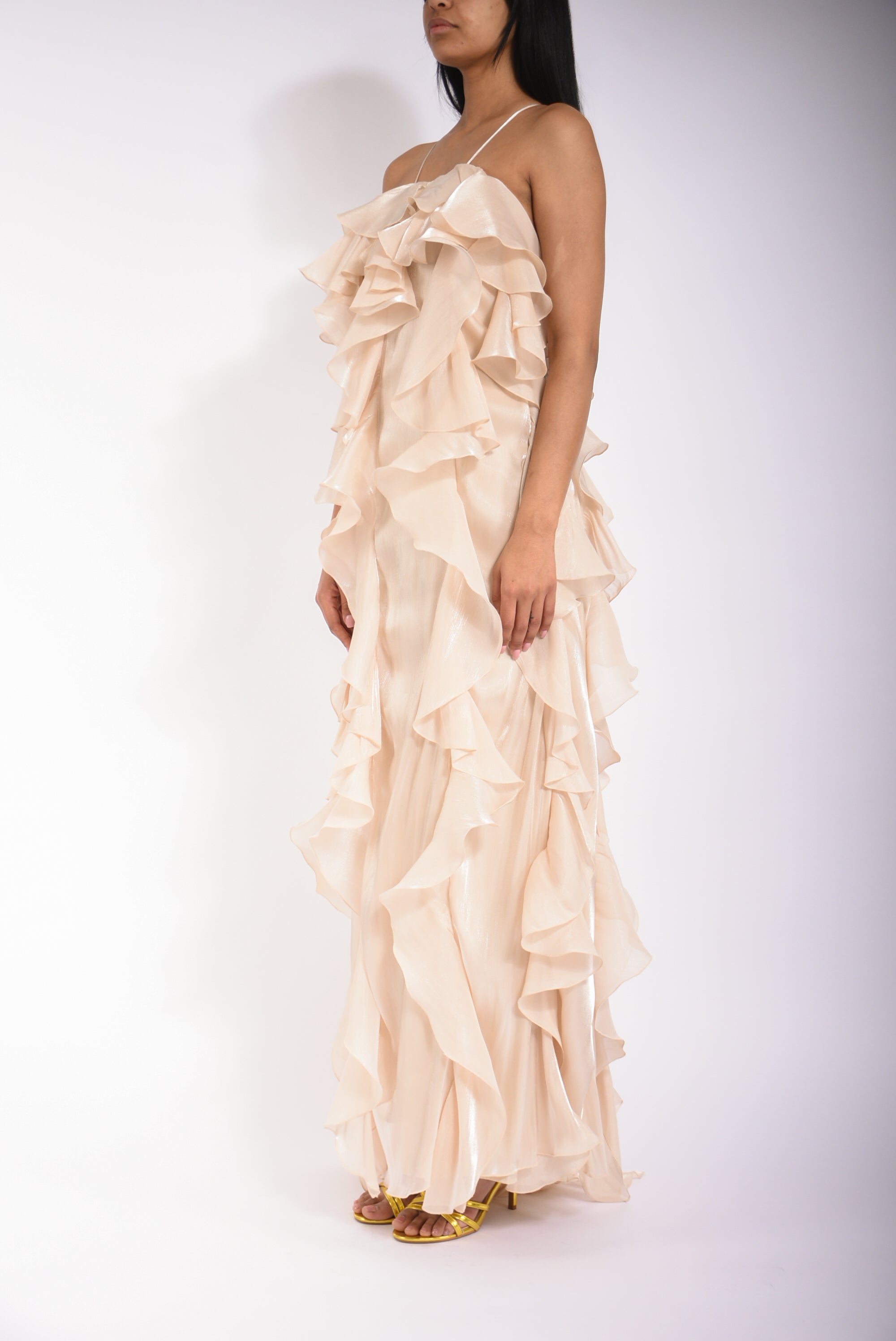 abito lungo in voilè con rouches