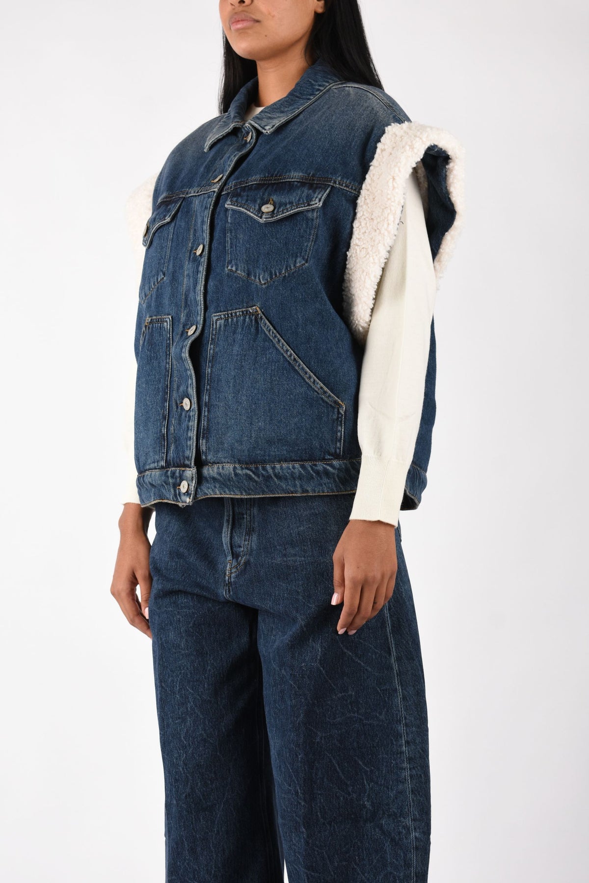 Gilet over in denim fisso cotone e lyocell DJ811DF0310DMS5