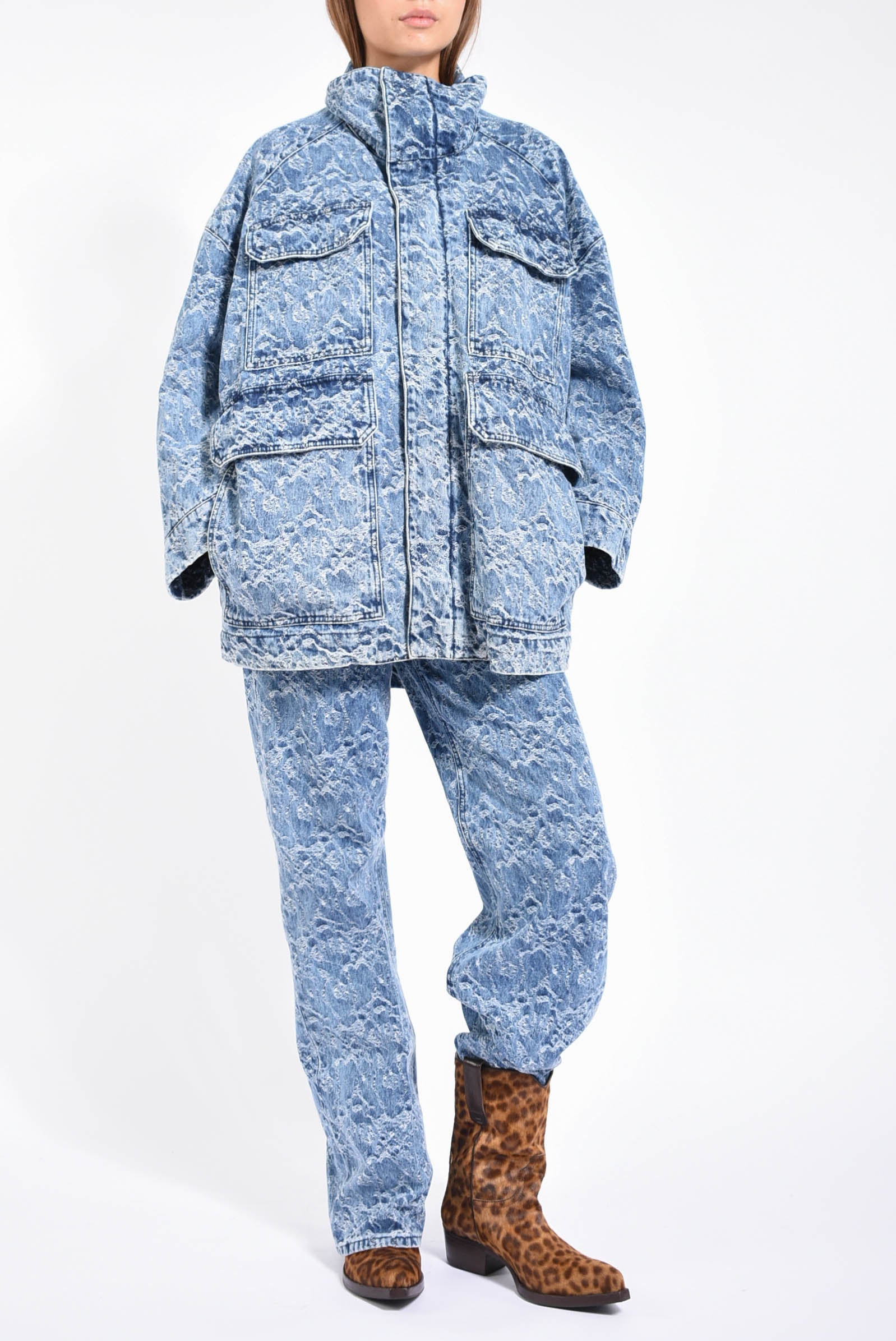 Jeans Francine wide leg in denim jaquard