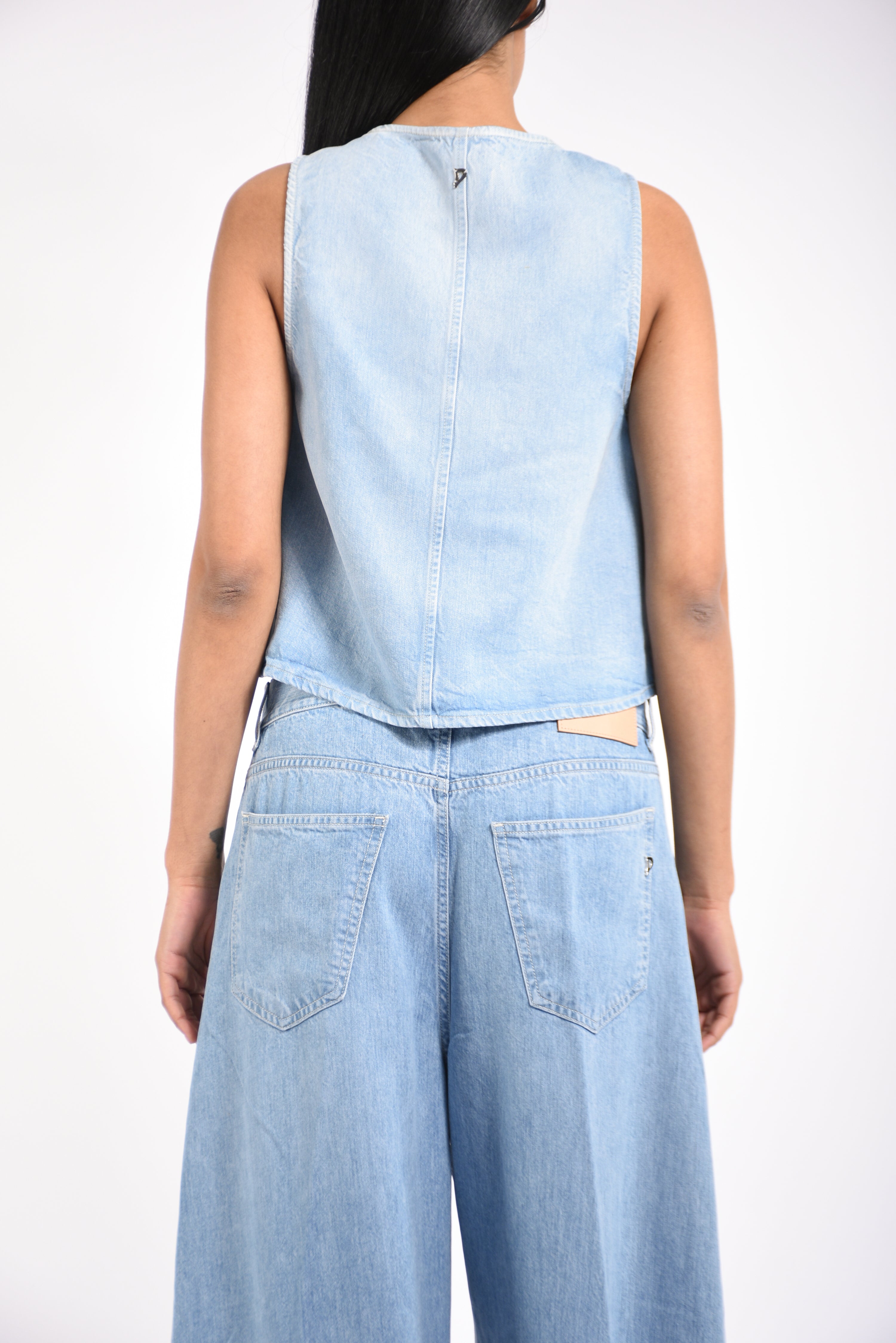 Top cropped in denim fisso lyocell