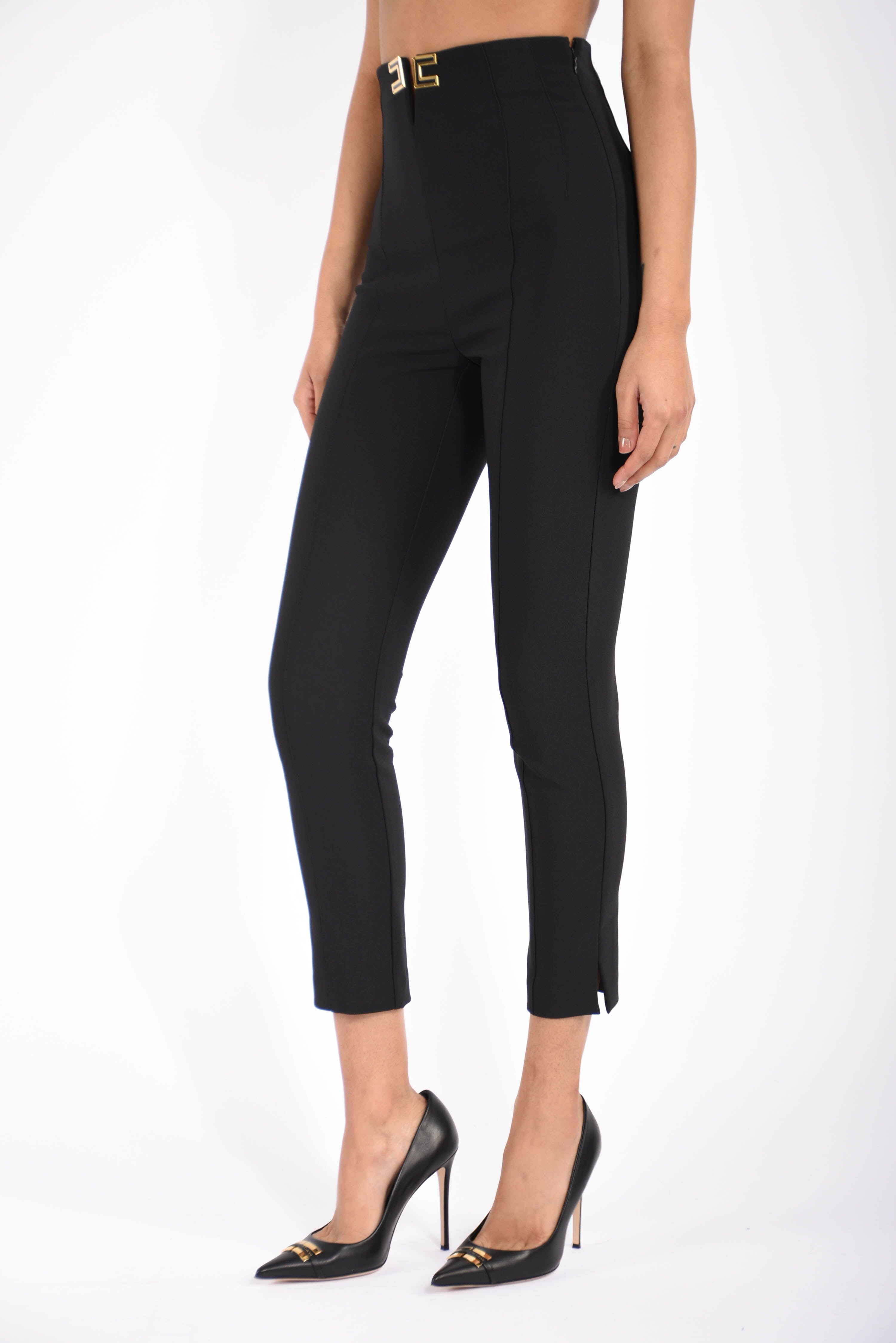 Pantaloni in doppio crêpe stretch con dettagli logo