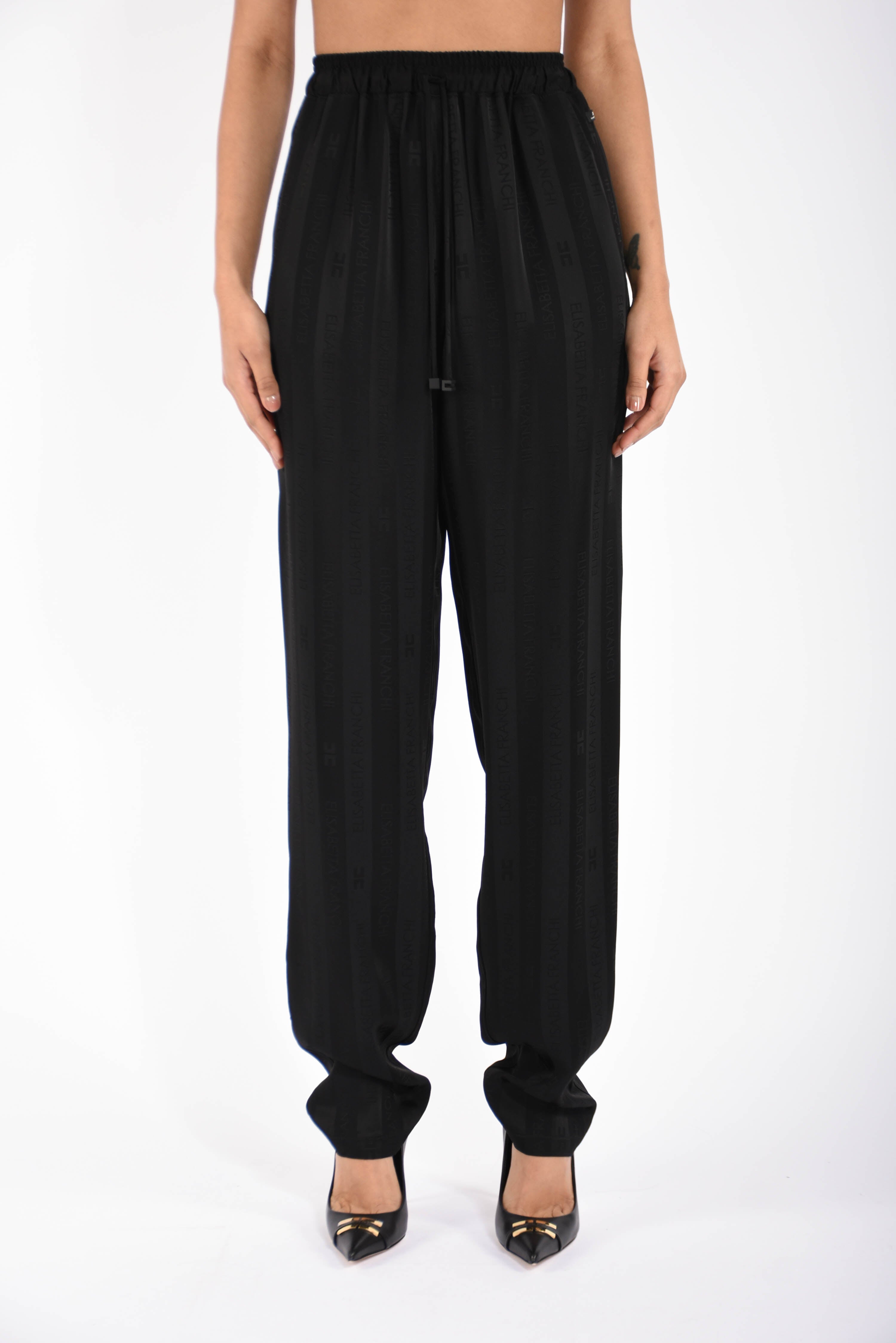 Pantaloni in satin con righe jacquard