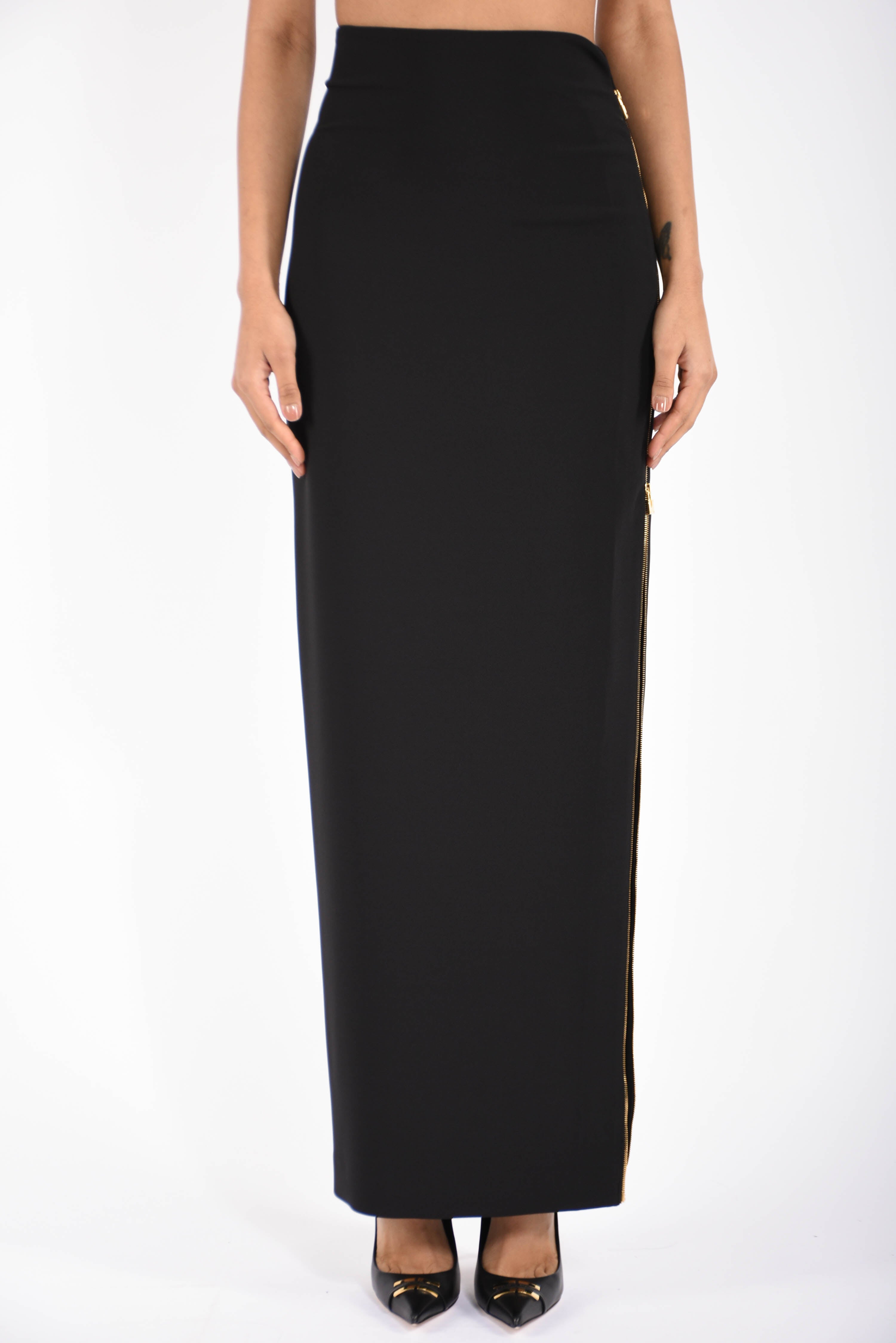 Gonna in crêpe leggero con zip gioiello