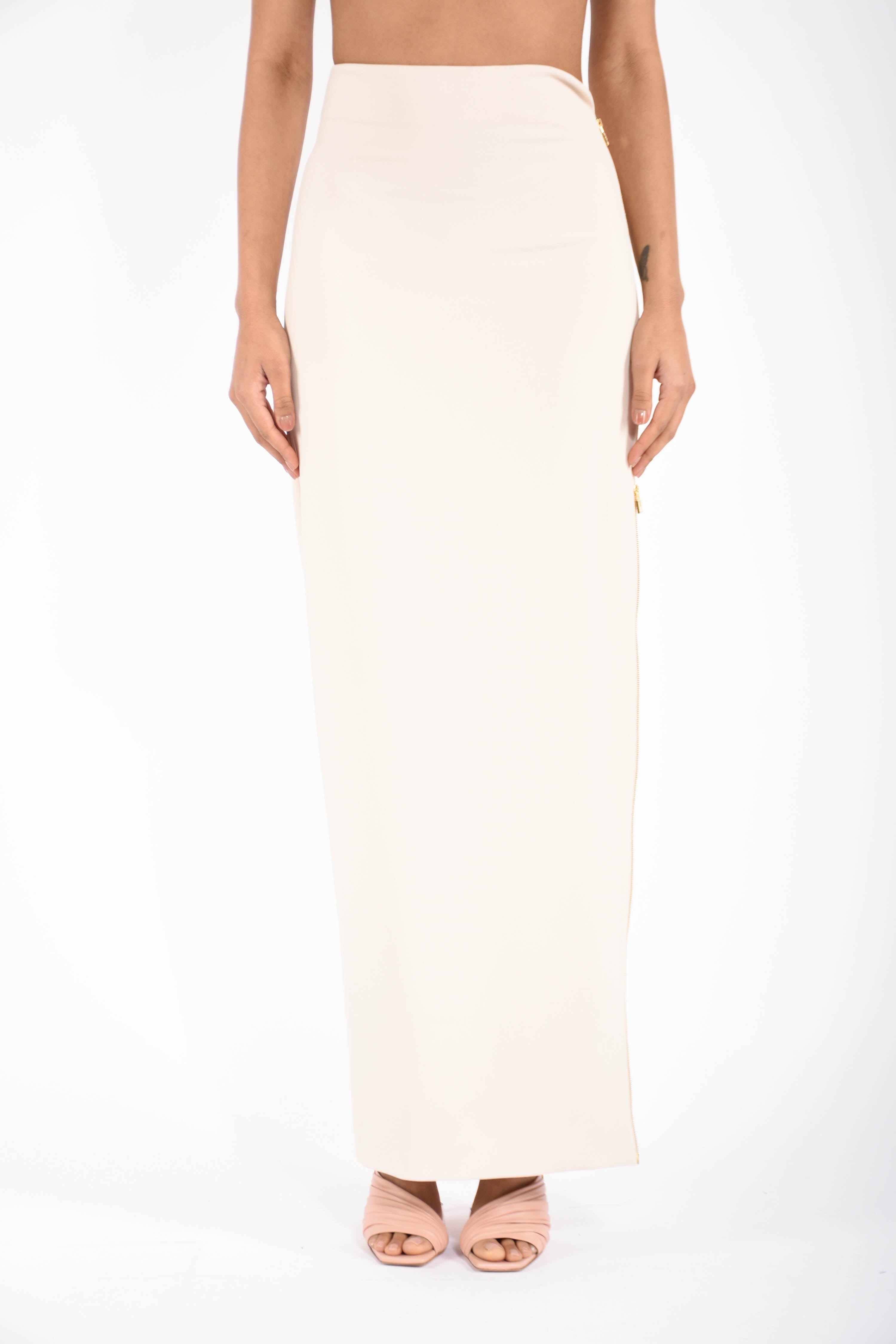 Gonna in crêpe leggero con zip gioiello