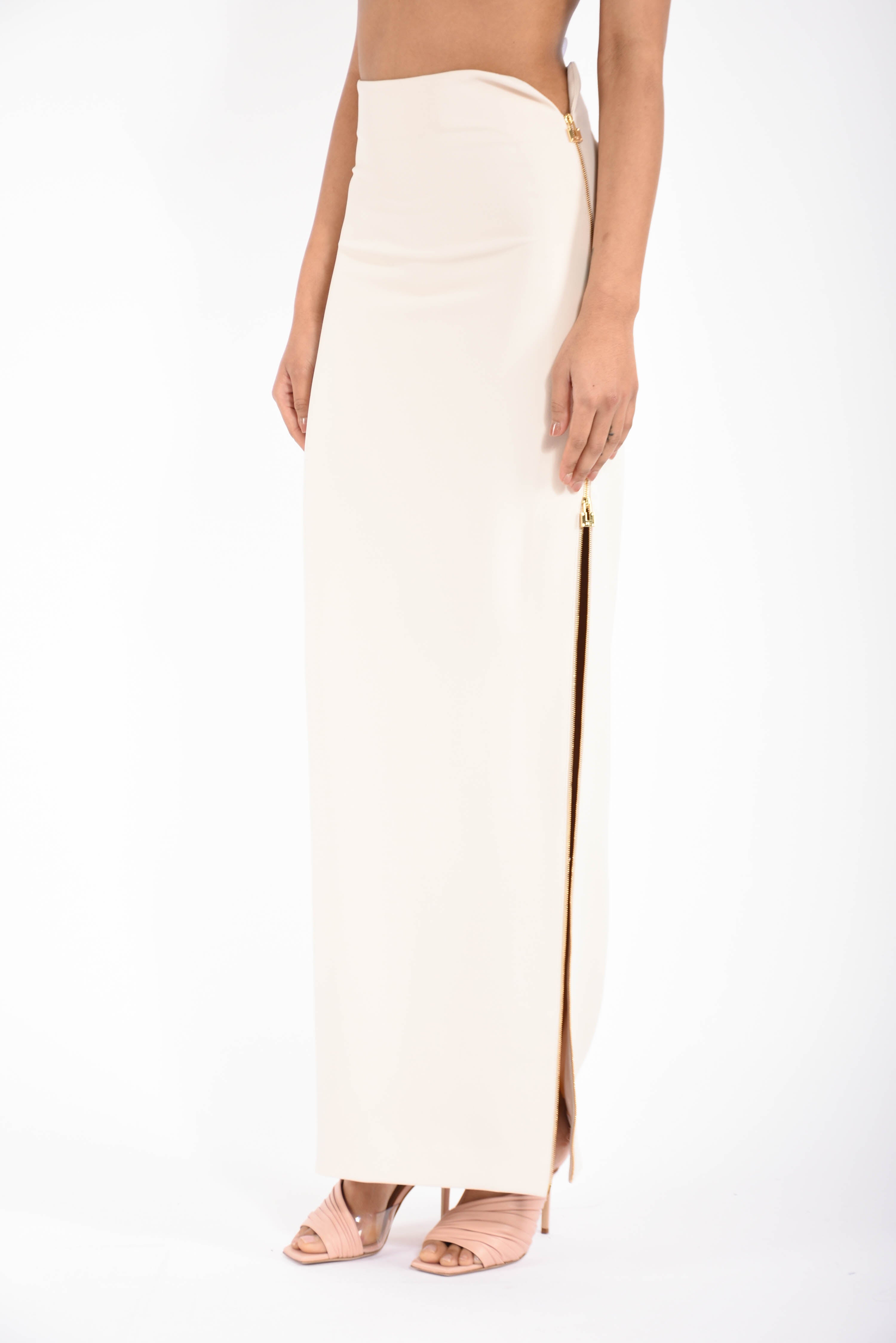 Gonna in crêpe leggero con zip gioiello