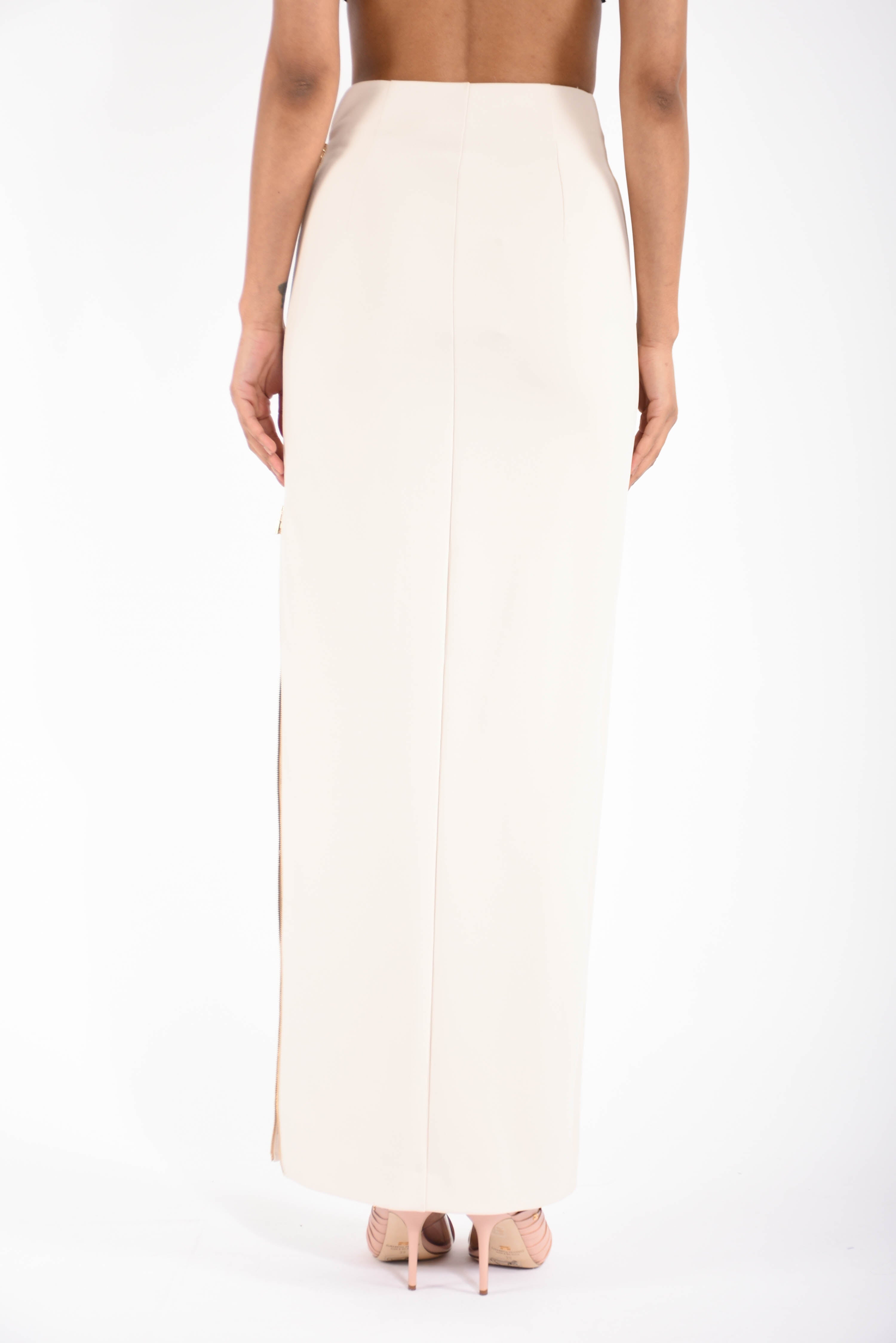 Gonna in crêpe leggero con zip gioiello